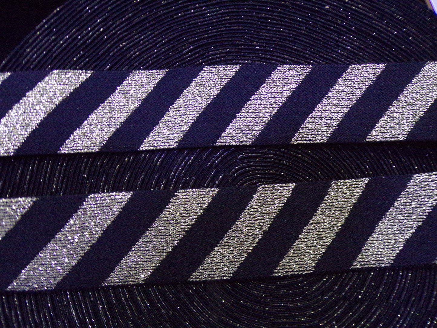 4cm Black Gold Elastic, Soft Elastic, Fancy Elastic for Sewing, Craft, lurex elastic, stripe elastic