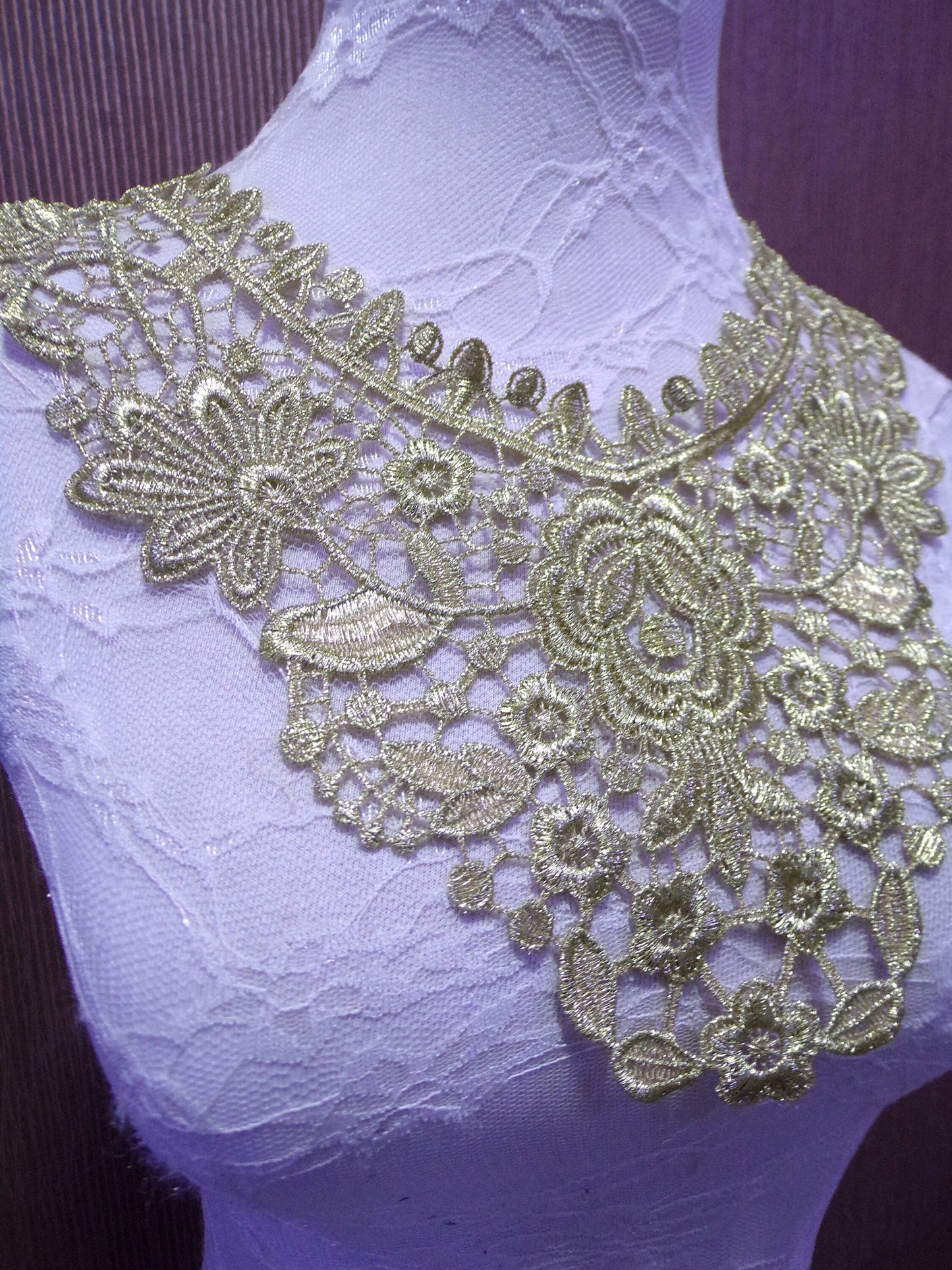 Gold Lurex Applique, Boho Trim, Laced Neck Trim, Poly neck trim, Vintage neck trim