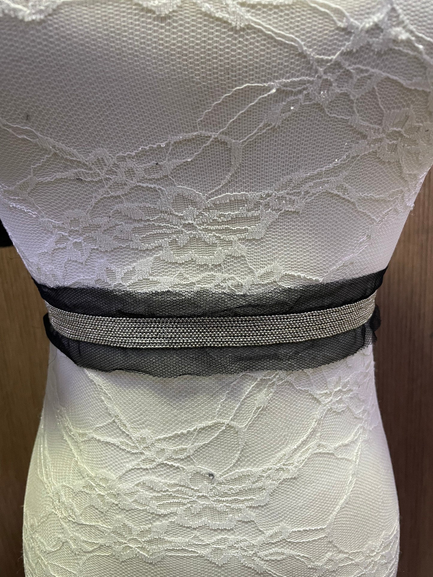 Silver beaded trim on mesh, bead trim, embellishment