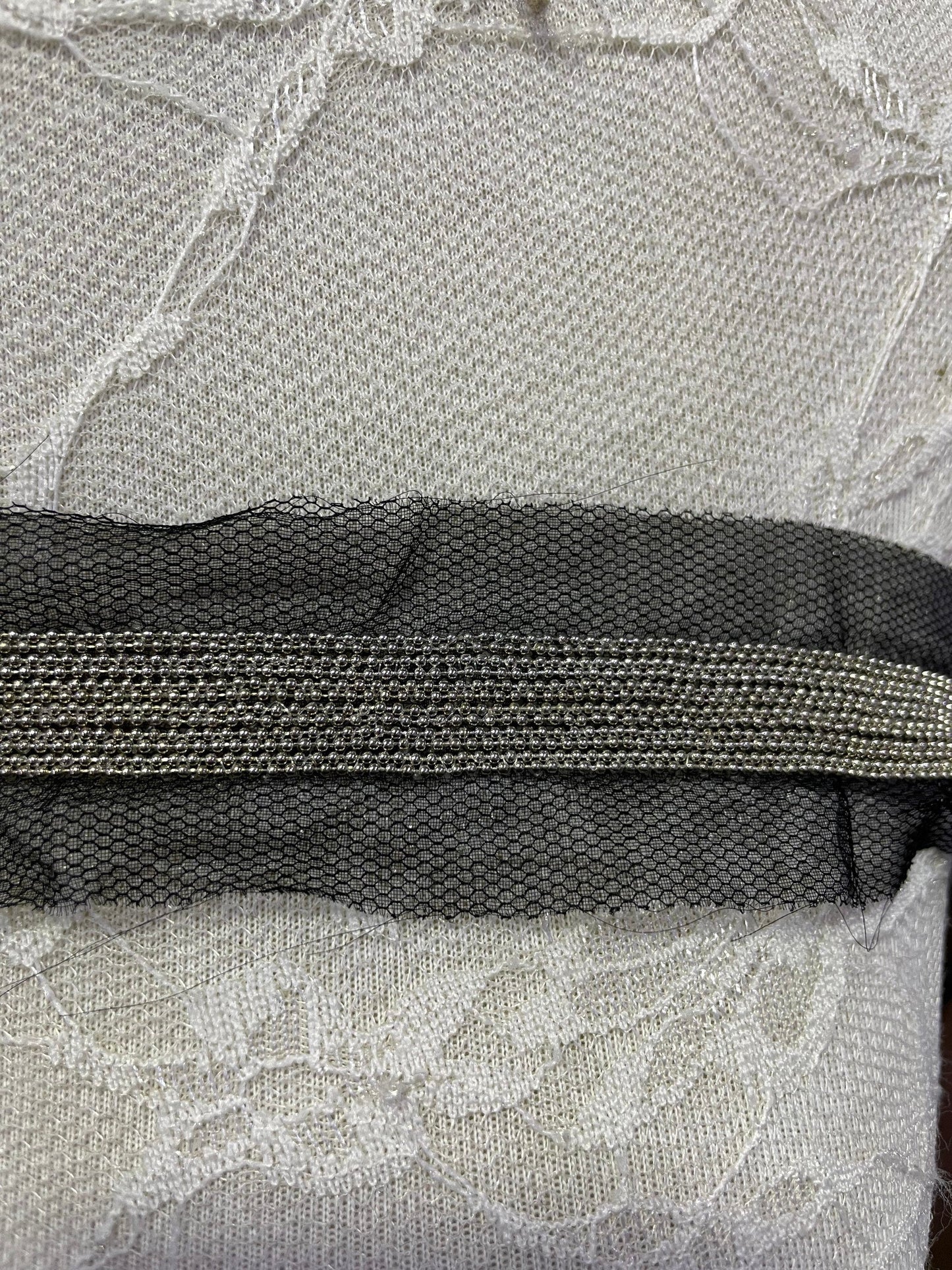 Silver beaded trim on mesh, bead trim, embellishment