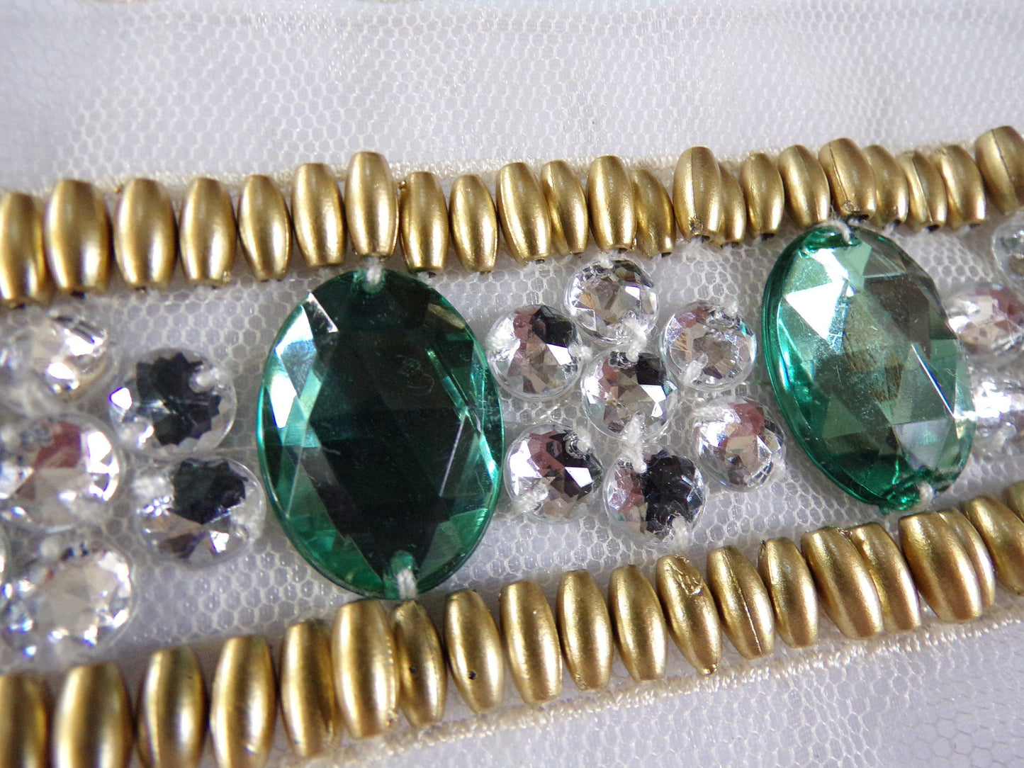 Beaded Diamante Applique, Mesh Applique, Applique for Dresses, Tops, Dancewear, Occasion wear, jewel, fashion trim