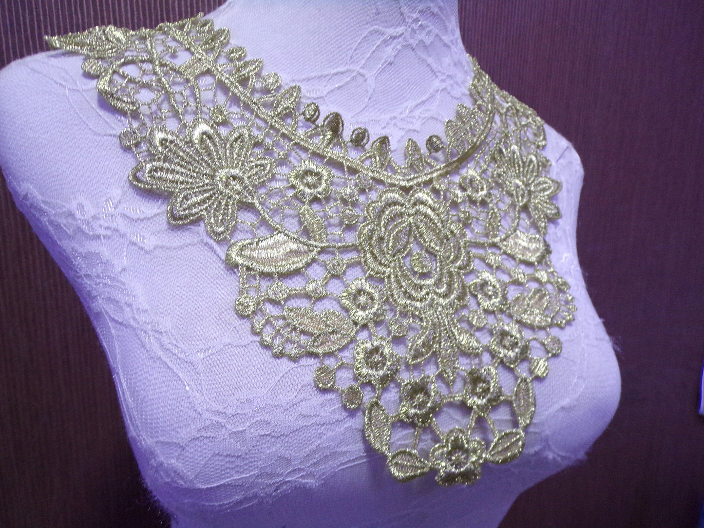 Gold Lurex Applique, Boho Trim, Laced Neck Trim, Poly neck trim, Vintage neck trim