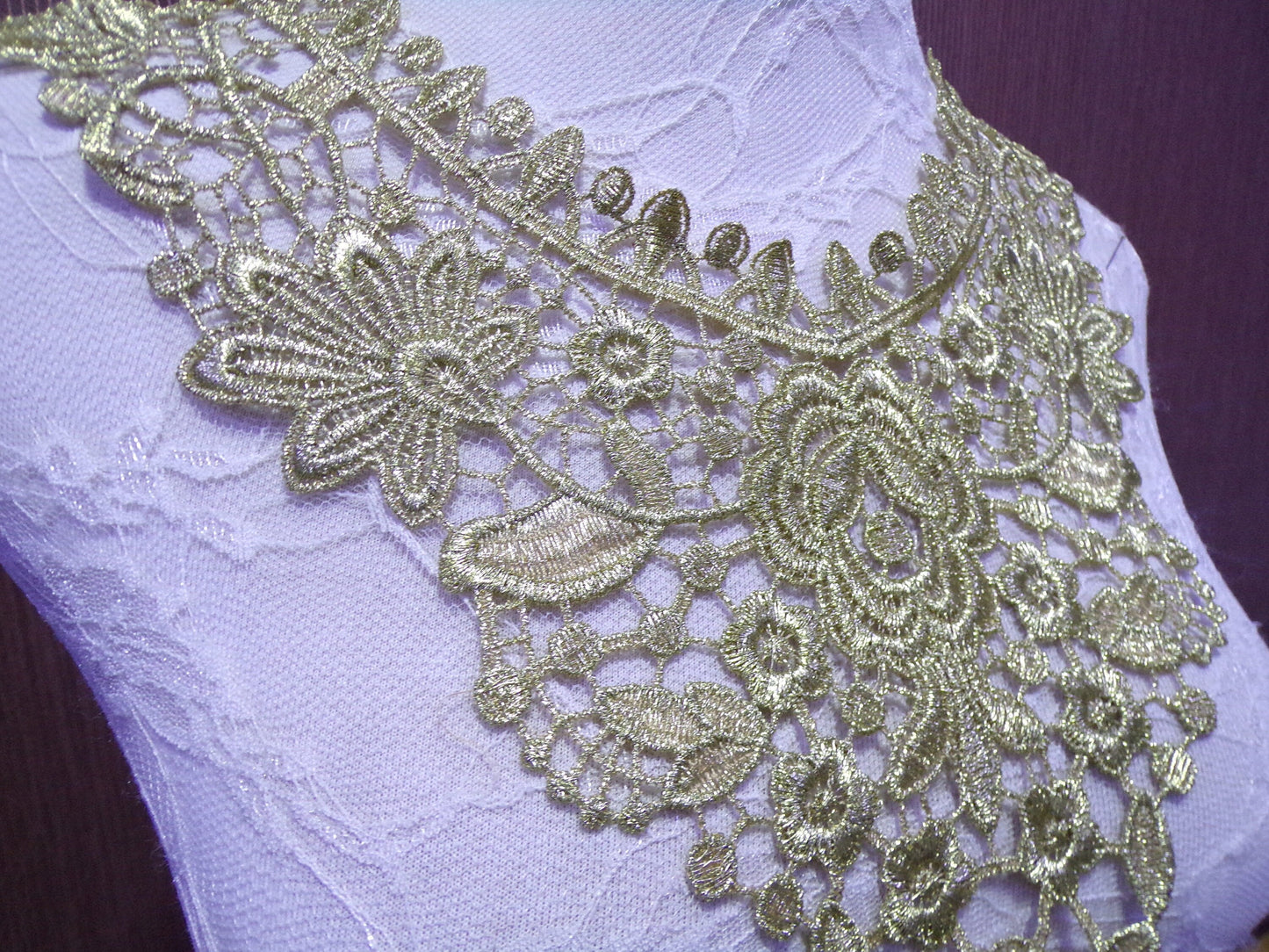Gold Lurex Applique, Boho Trim, Laced Neck Trim, Poly neck trim, Vintage neck trim