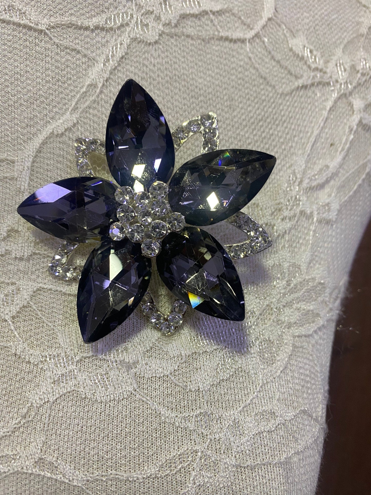 Diamanté Brooch with Pin, Grey and Silver stones
