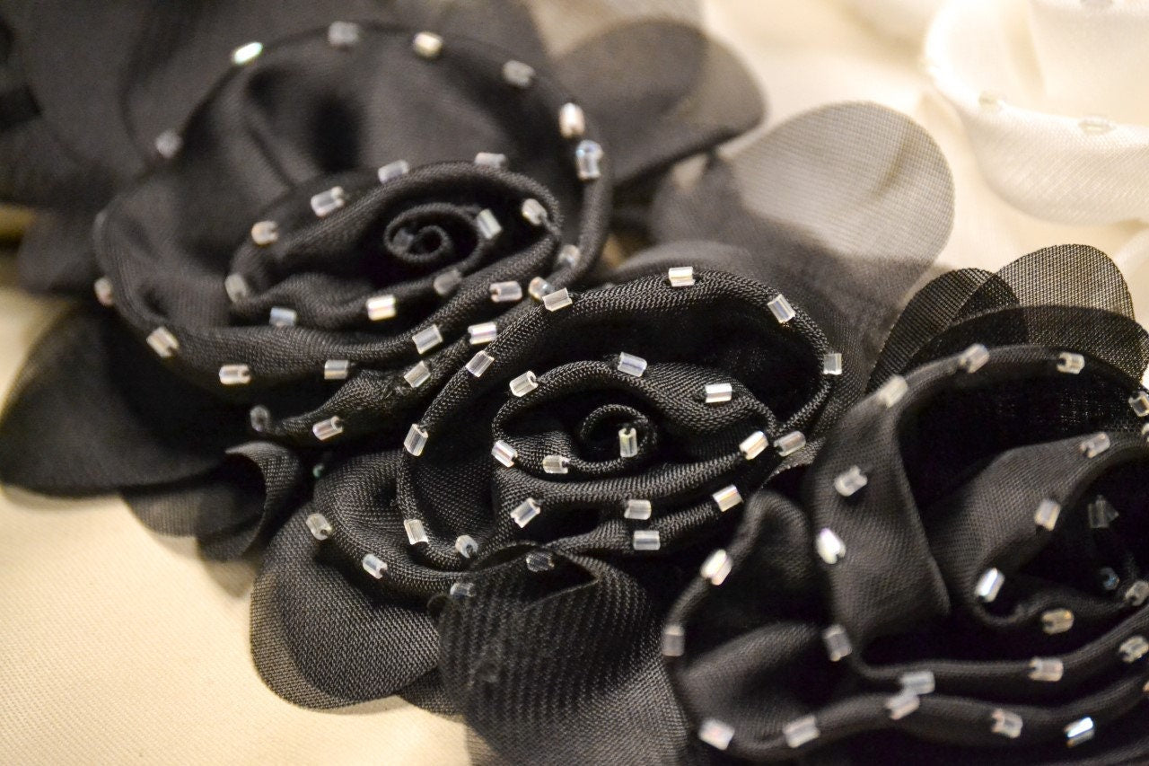 Rose MeshTrimming, Rose Applique, sew-on Flower, Floral trim, Floral lace, Decor, Sewing, corsage, beaded flower, couture flower