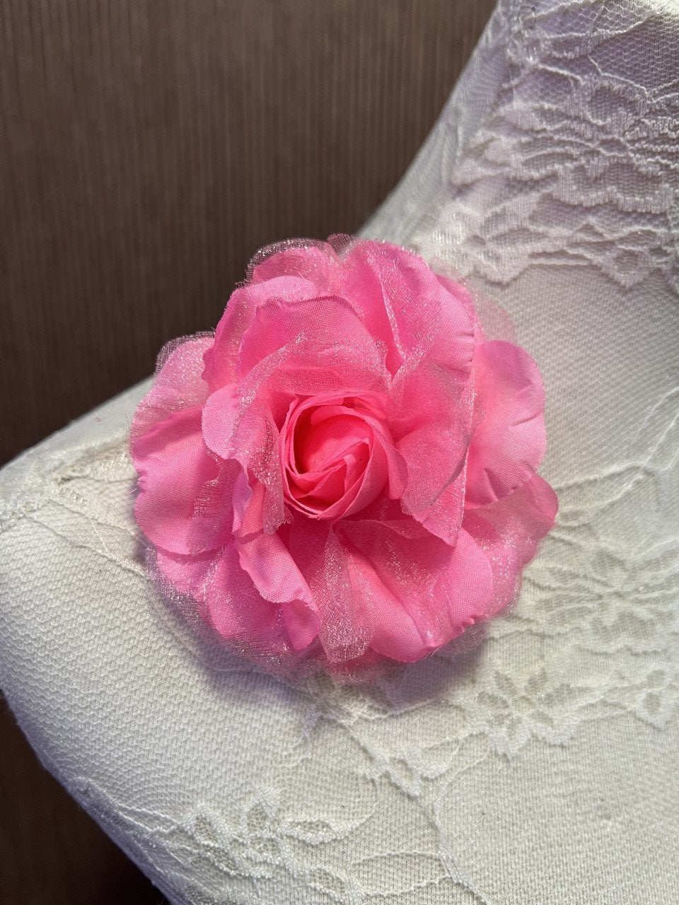 Delicate Rose Pin, Rose Brooch, Rose Corsage Pin, Corsage, pink corsage, fluorescent pink flower,