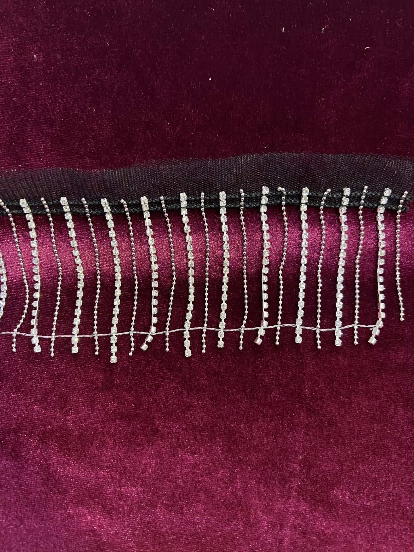 8cm Diamante Fringe with Chain pattern with a black net, Diamante Fringe, Rhinestone Fringe, Fringe, Diamanté, Rhinestone Tassel, tassel