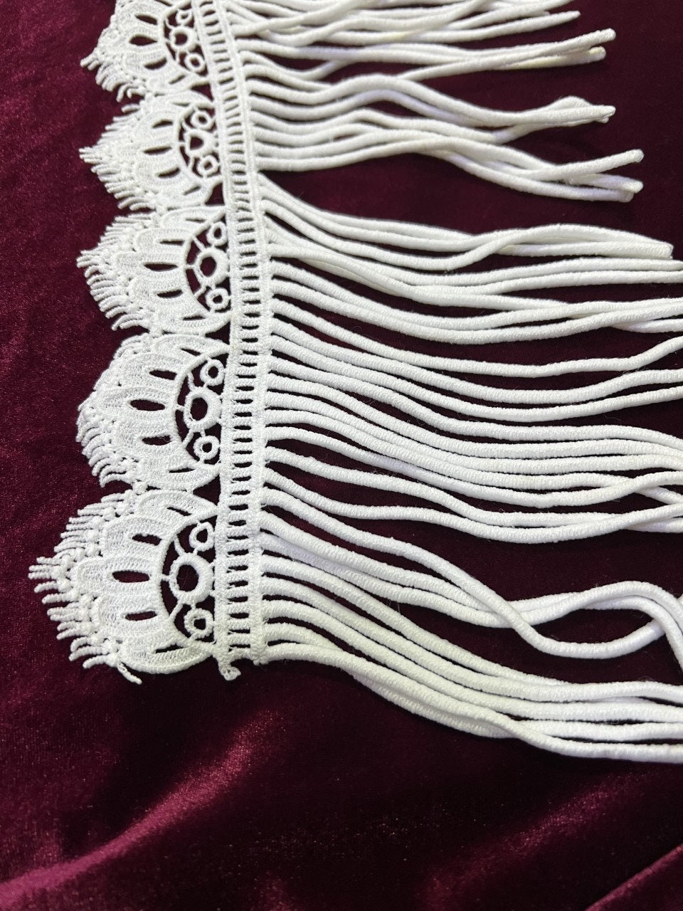 White Fringe 19cm Embroidered decorative motif lace, White Lace Fringe, White lace, White Embroidered Lace, Embroidered Fringe, Fringe Trim