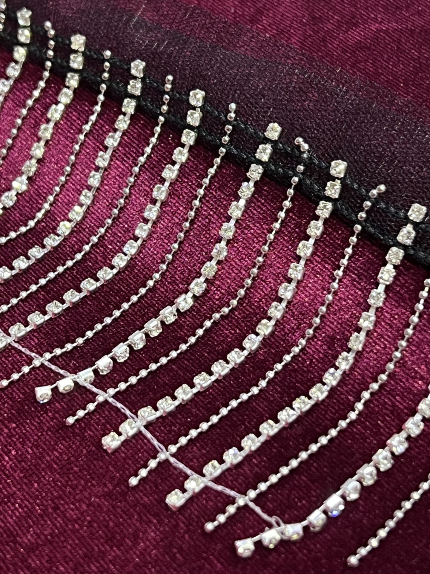 8cm Diamante Fringe with Chain pattern with a black net, Diamante Fringe, Rhinestone Fringe, Fringe, Diamanté, Rhinestone Tassel, tassel