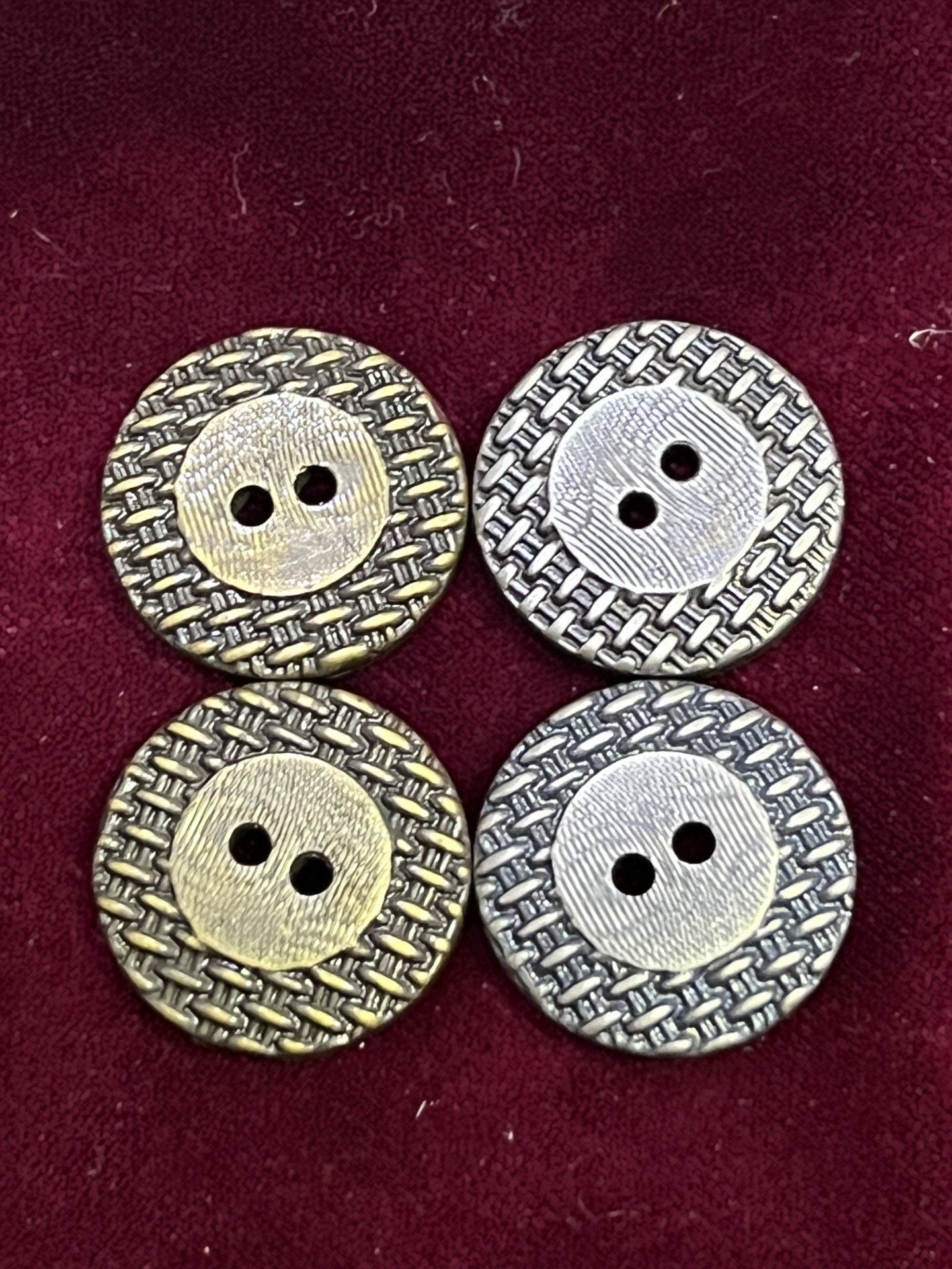 Antique Brass, Grey, Silver, Gold, 2-Hole textured button, Lightweight button, Textured buttons, Costume buttons, Coat buttons, shirt button