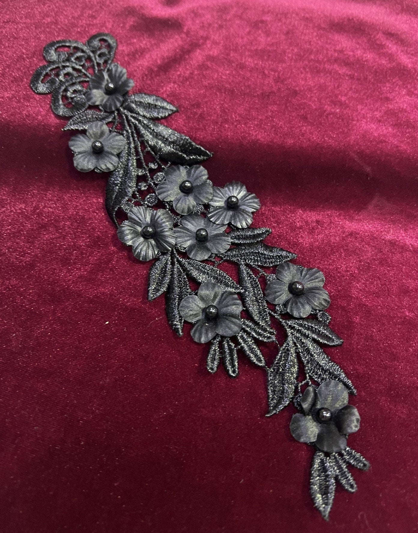Flower Pearl Lace Applique, Lace Fabric, White / Black Lace Applique Lace Trim, Bridal appliqué, Wedding decor
