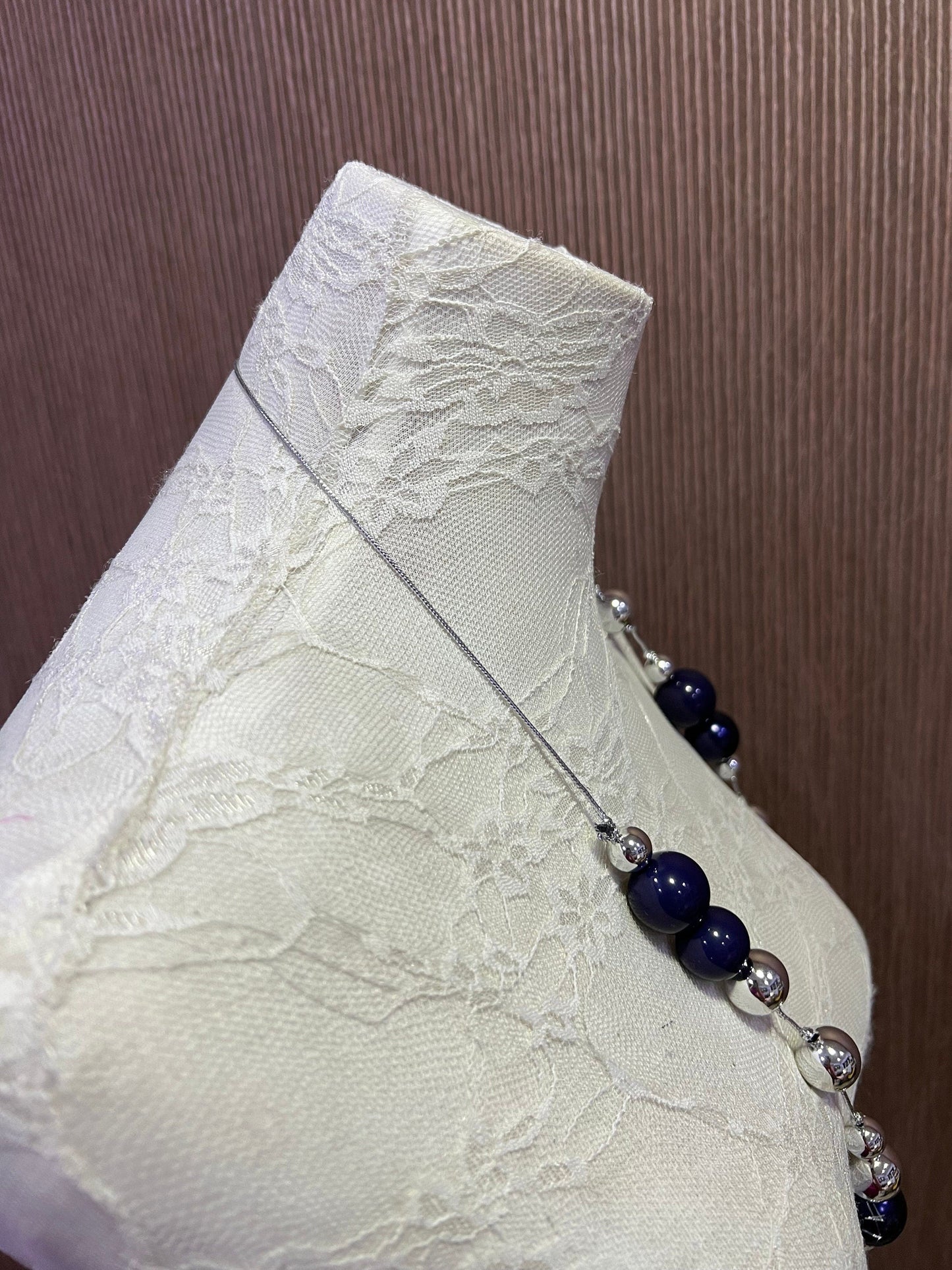 Oversized Midnight Blue with Silver beaded Necklace, Multiple of colours, Oversized Necklace, Beaded Decor, Beaded Neckalce, home Decor