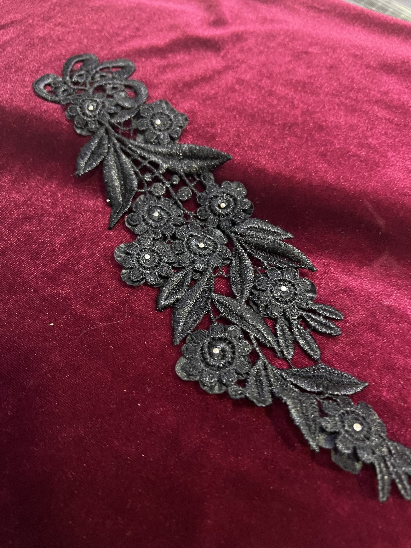 Flower Pearl Lace Applique, Lace Fabric, White / Black Lace Applique Lace Trim, Bridal appliqué, Wedding decor