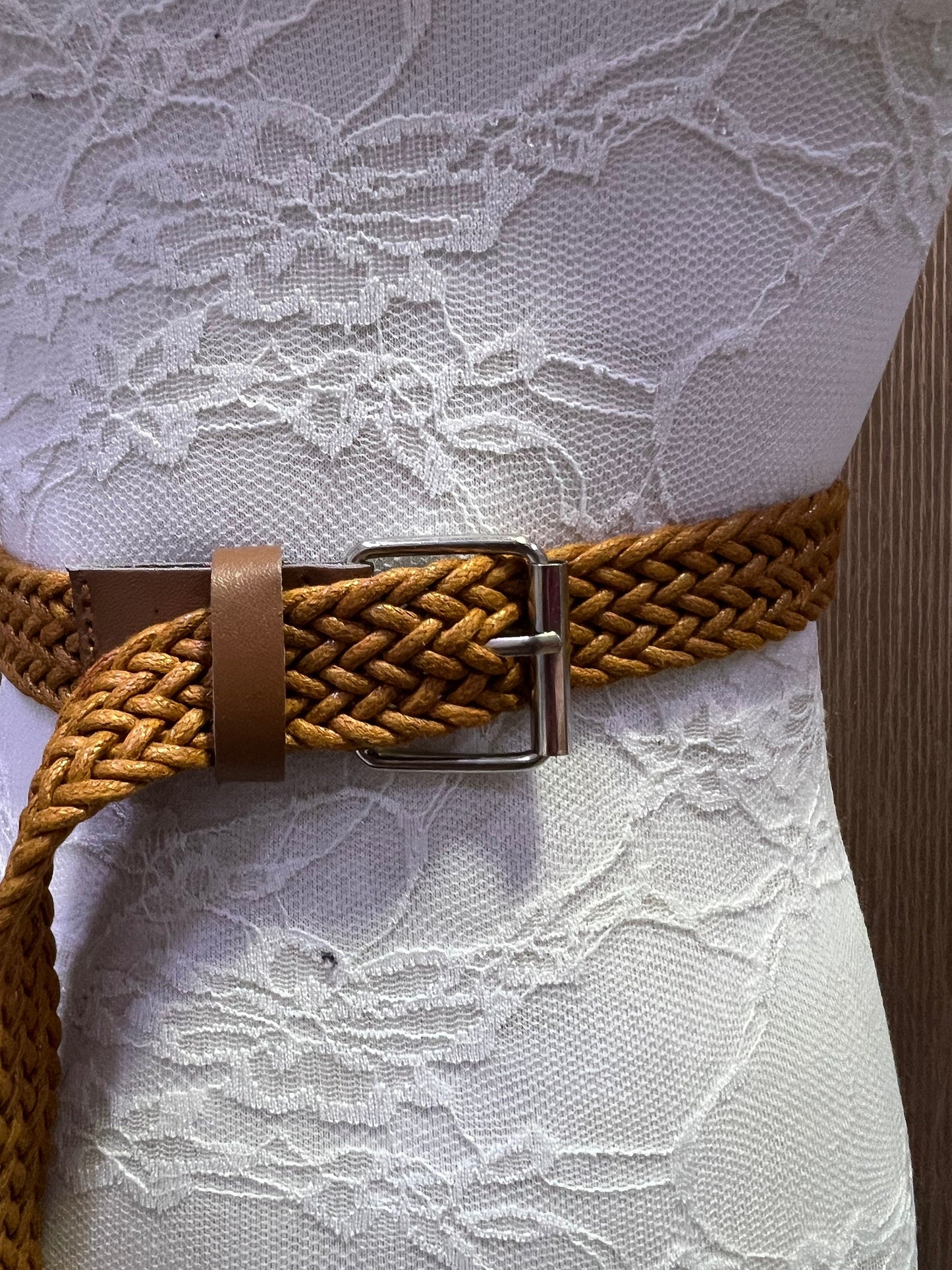 Brown Elasticated Raffia Belt with Wicker style buckles, 123.7 cm stretch belt, belt, vintage belt, boho belt, Y2K Fashion, Tan Belt