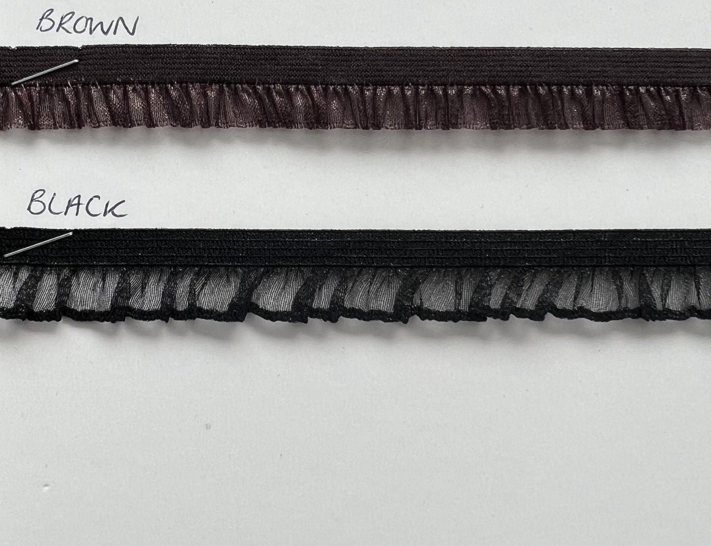 15mm Ruffle Edge Elastic, Lingerie Elastic, Organza Frill Ruffle for sewing ,lingerie, crafts, frill, organza. Frill, 10 colours