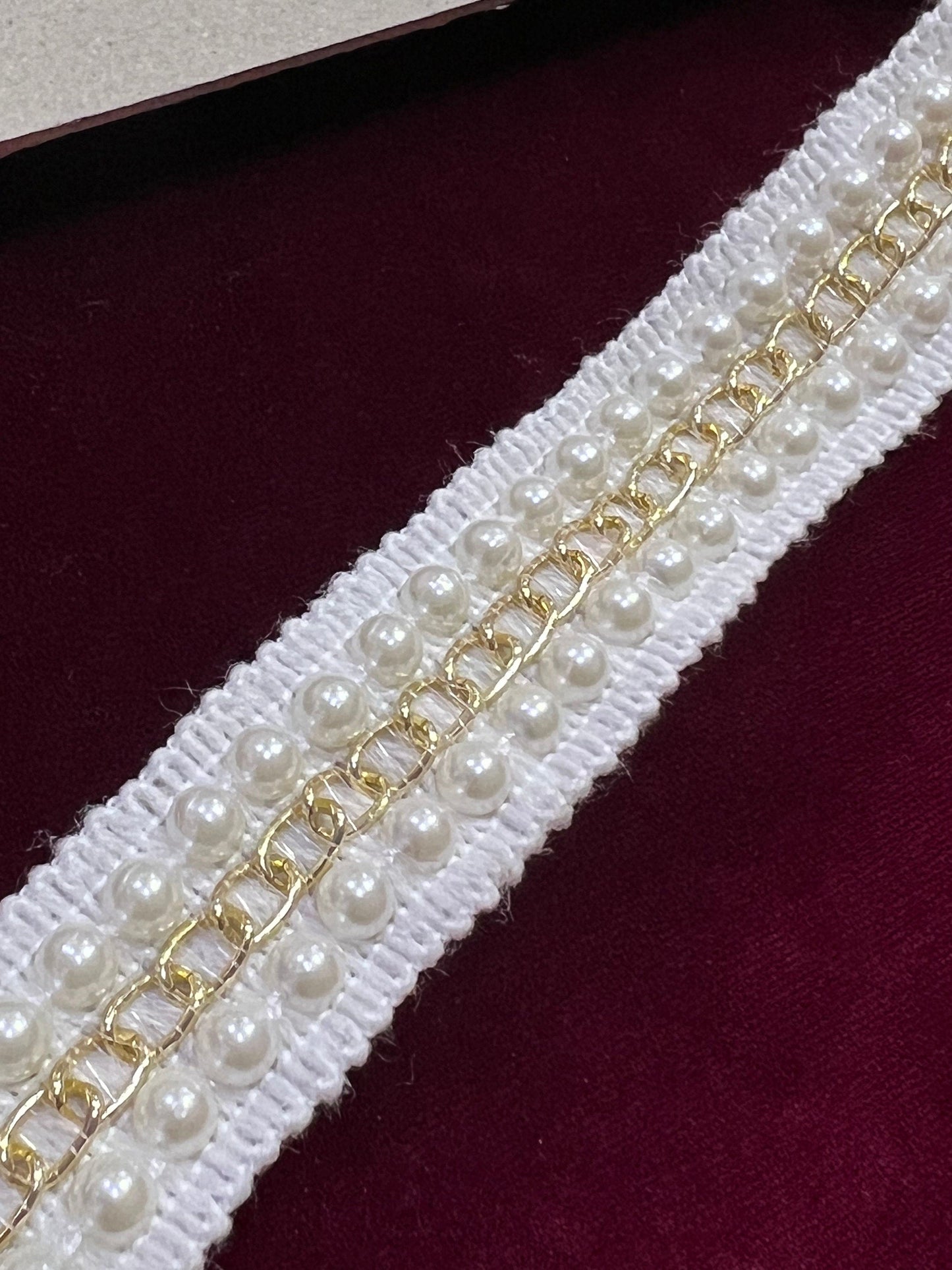 Pearl Knitted with Chain, Bridal Trimming, Pearl Trimming, Sash Pearl Chain Wedding, Jewel trim, Decoration, Craft,