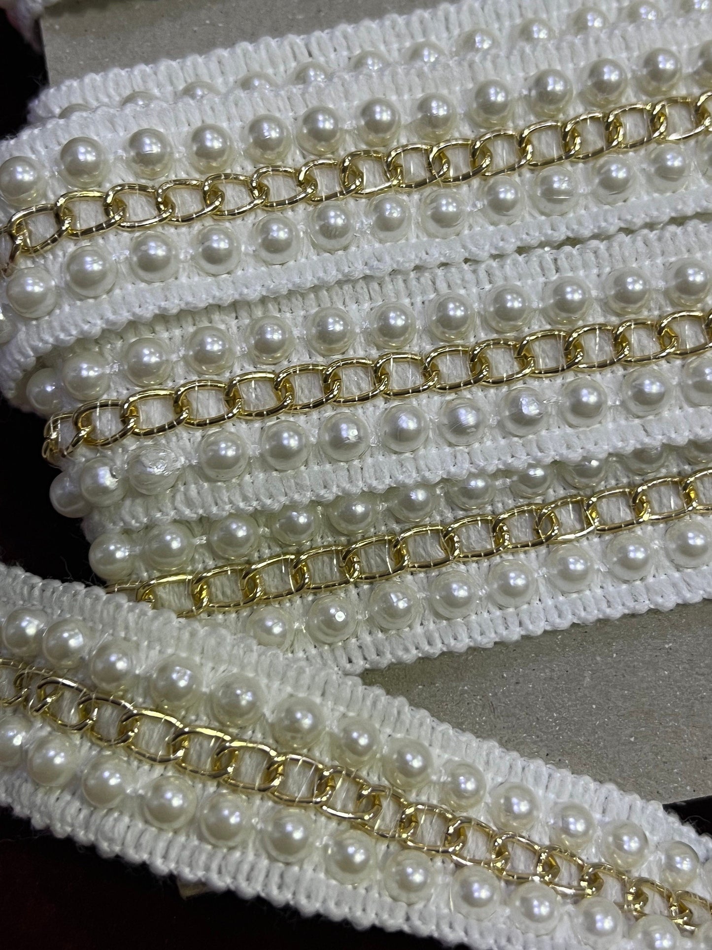 Pearl Knitted with Chain, Bridal Trimming, Pearl Trimming, Sash Pearl Chain Wedding, Jewel trim, Decoration, Craft,