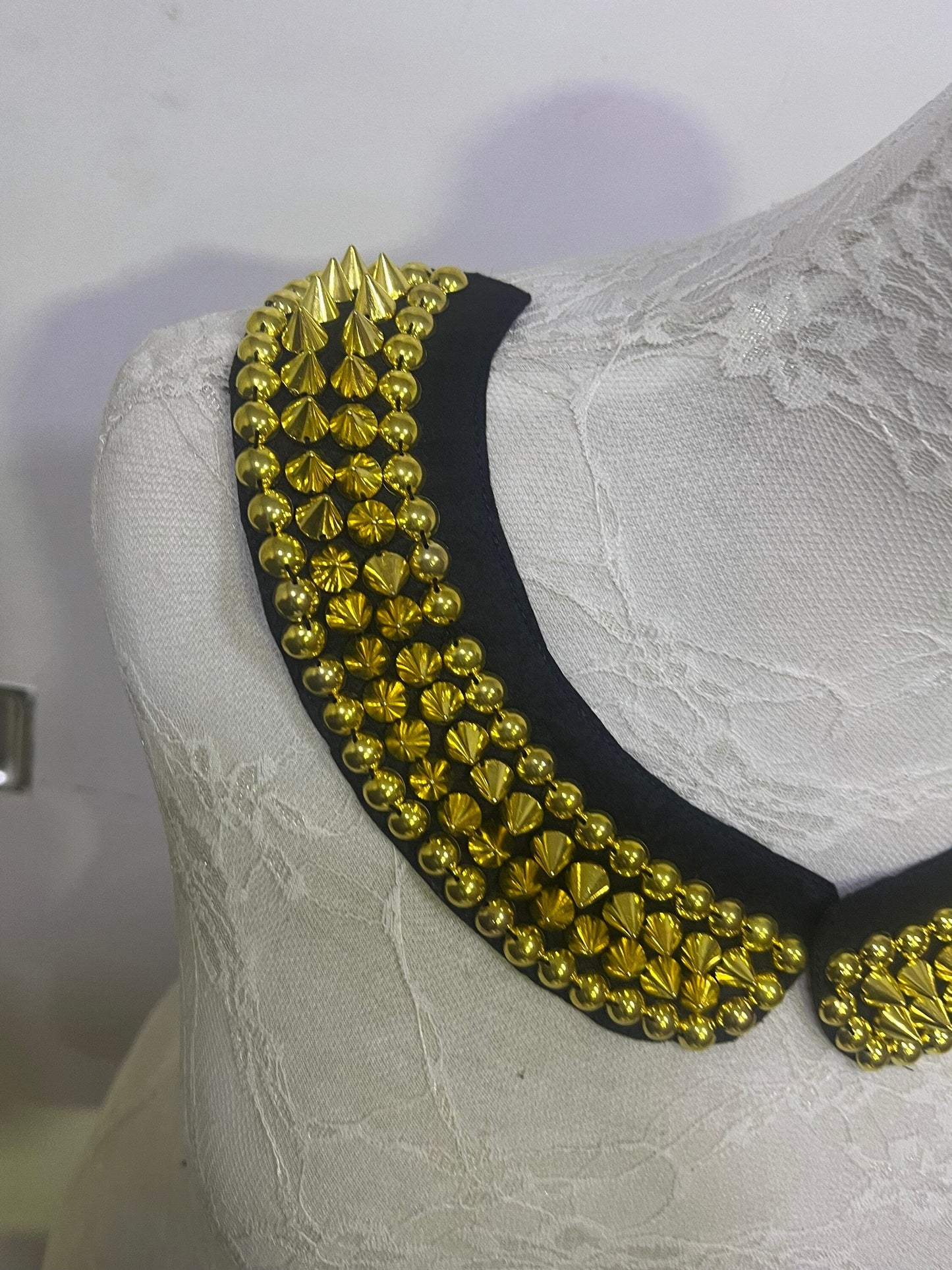 1 pair, Studded shoulder, studded neckline trim, shoulder spike trim, stud trim, neckline trim, neckline spike trim, studded collar