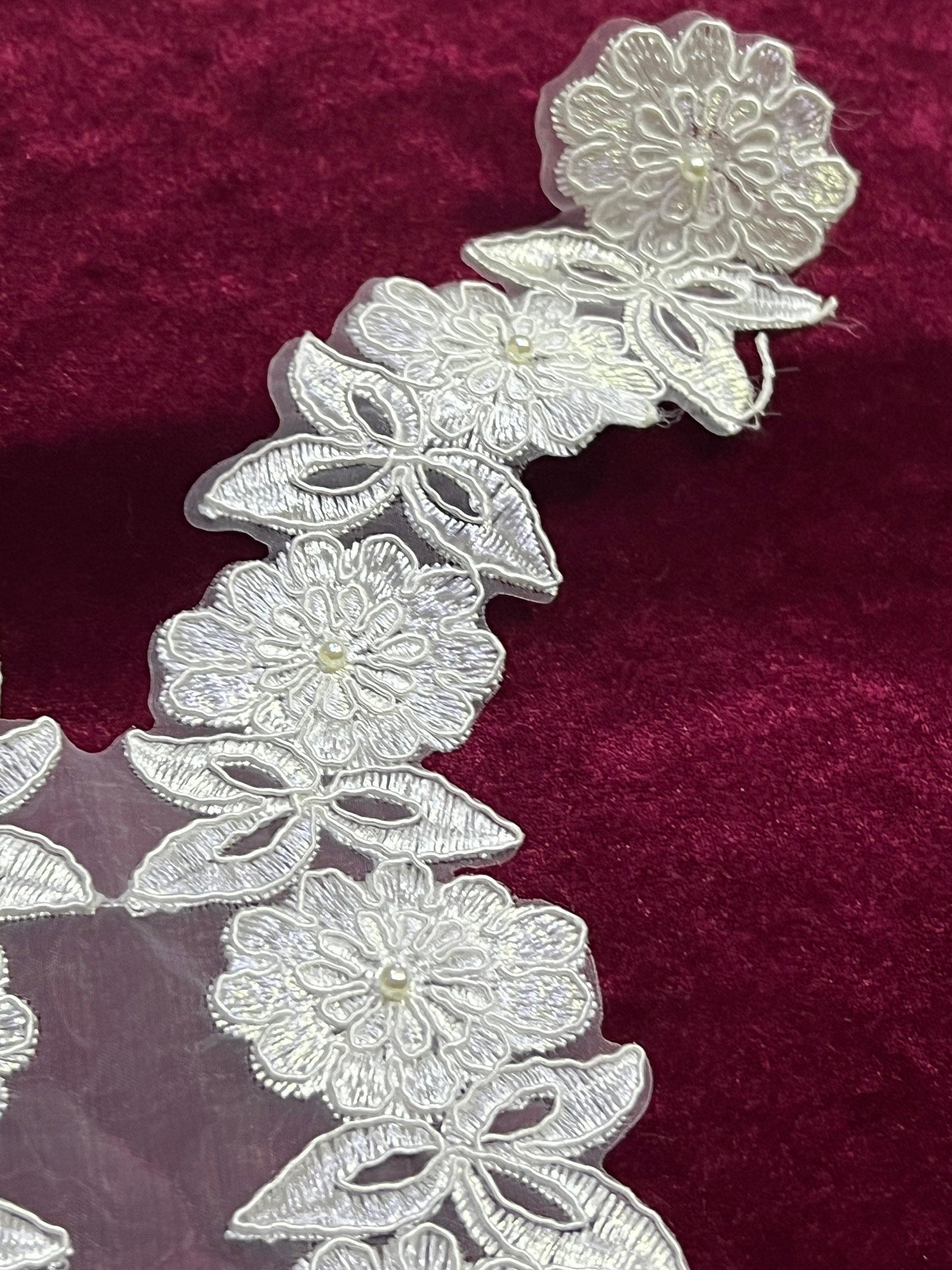 White Lace Flower motif applique, Neck trim lace, Bridal Lace, Dress sewing, occasion wear appliqué, White flower applique, Bridal Applique