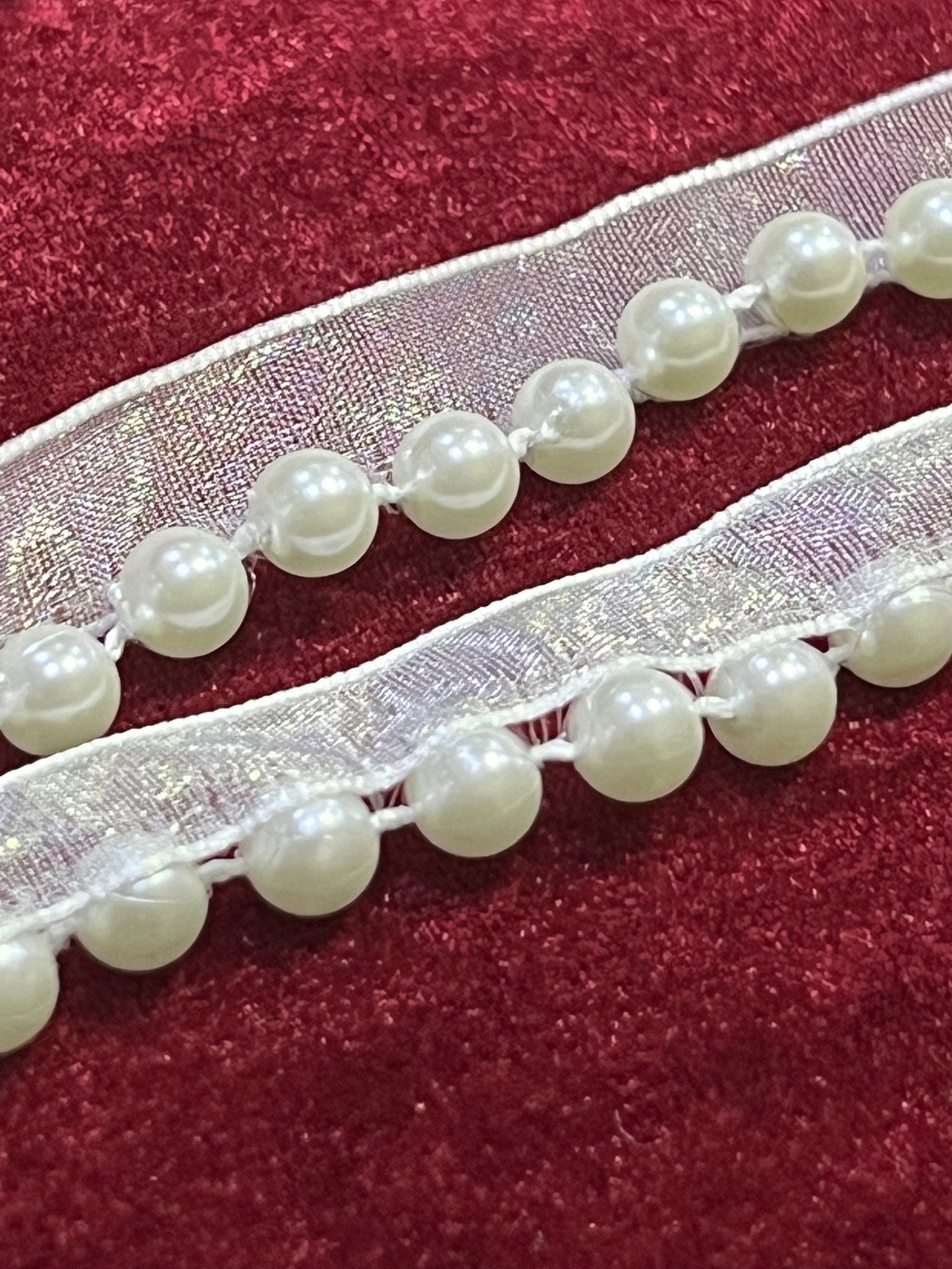 White Beaded Edging Trim with organza, Faux Pearl on trim, Pearl trim, Edging lace, Bridal Trimming, Pearl Edging Trim, Sash Pearl Wedding,