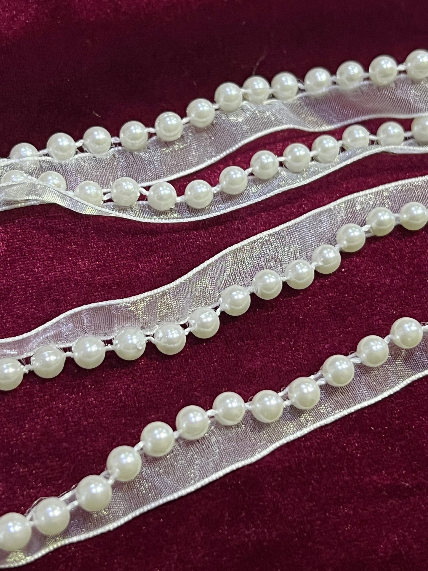 White Beaded Edging Trim with organza, Faux Pearl on trim, Pearl trim, Edging lace, Bridal Trimming, Pearl Edging Trim, Sash Pearl Wedding,
