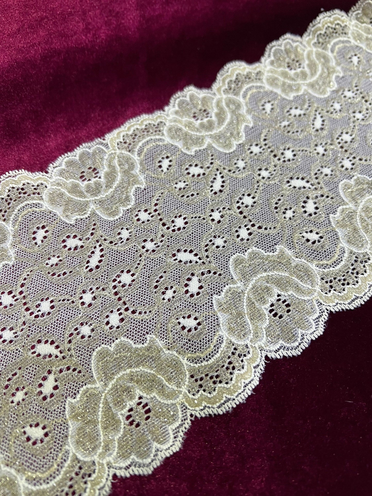 Delicate Lace Trim 13.3cm width, Dress lace, Lingerie, Headband, Sewing lace, French lace, lurex lace, stretch lace, 5” lace, wide lace