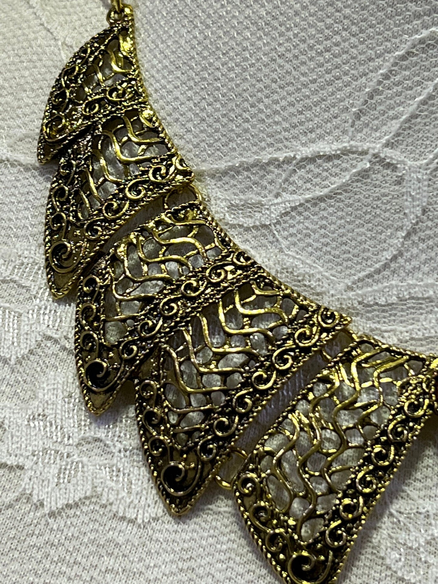 Gold Metal plated necklace with decorative pattern, Plated Necklace, Metal plated necklace, Aztec Necklace, Costume, Aztec Style