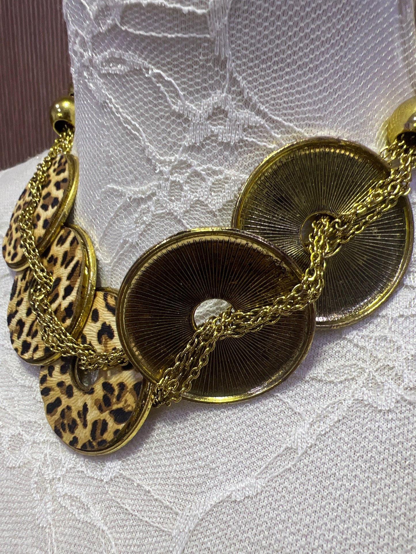 Gold Metal Plated leopard print Necklace, Chain Necklace, Aztec, Aztec necklace, Plated Necklace, chocker necklace, leopard print necklace,