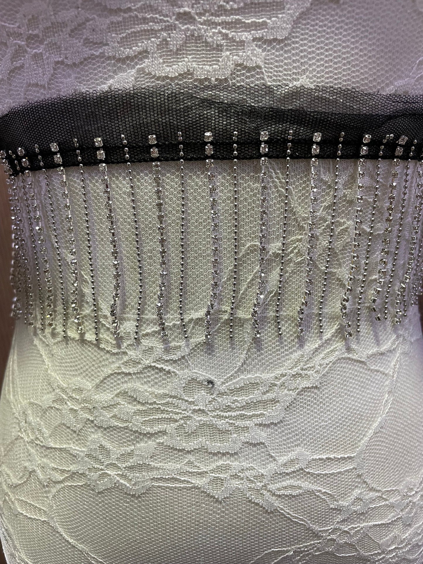 8cm Diamante Fringe with Chain pattern with a black net, Diamante Fringe, Rhinestone Fringe, Fringe, Diamanté, Rhinestone Tassel, tassel
