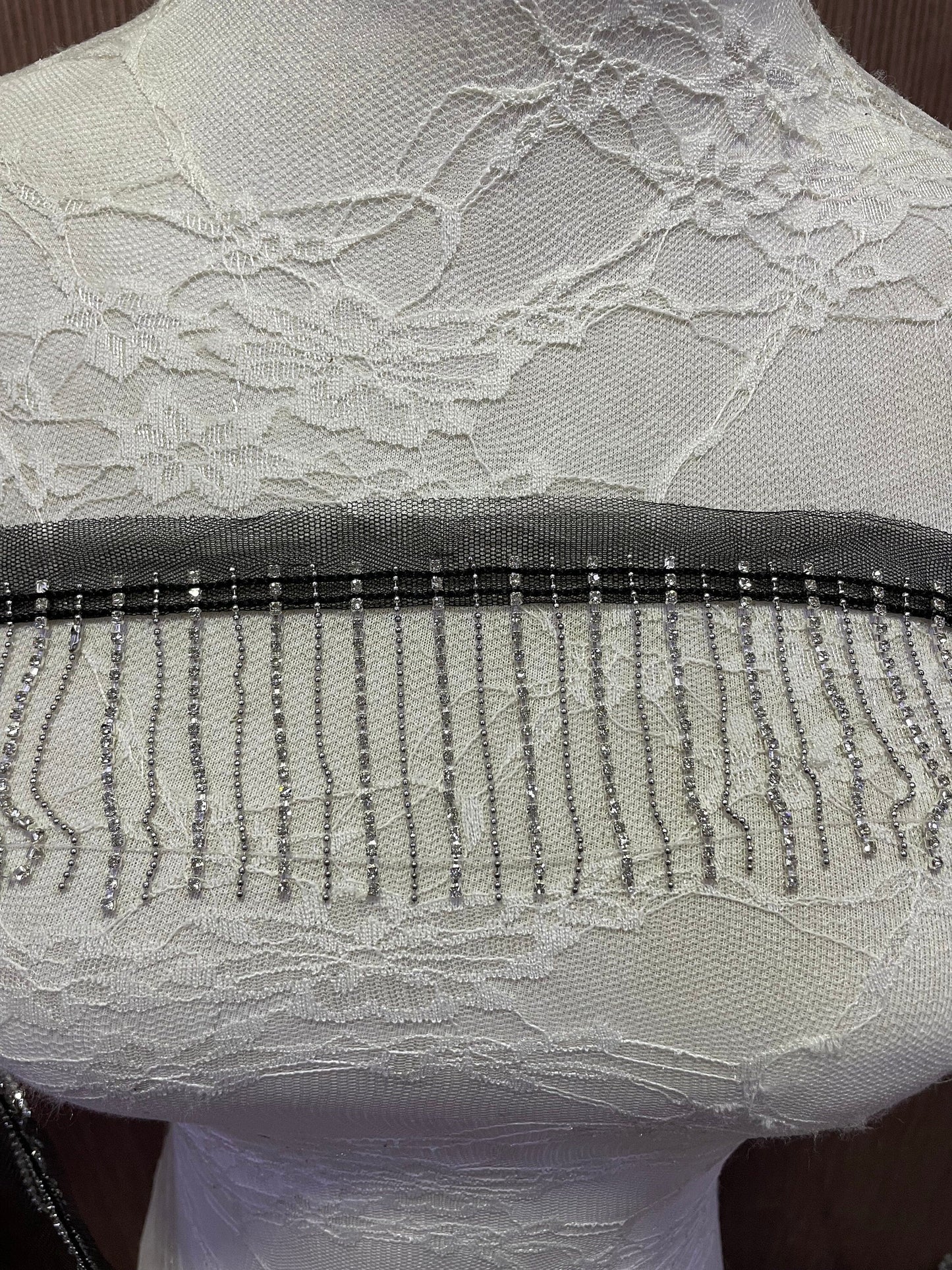 8cm Diamante Fringe with Chain pattern with a black net, Diamante Fringe, Rhinestone Fringe, Fringe, Diamanté, Rhinestone Tassel, tassel