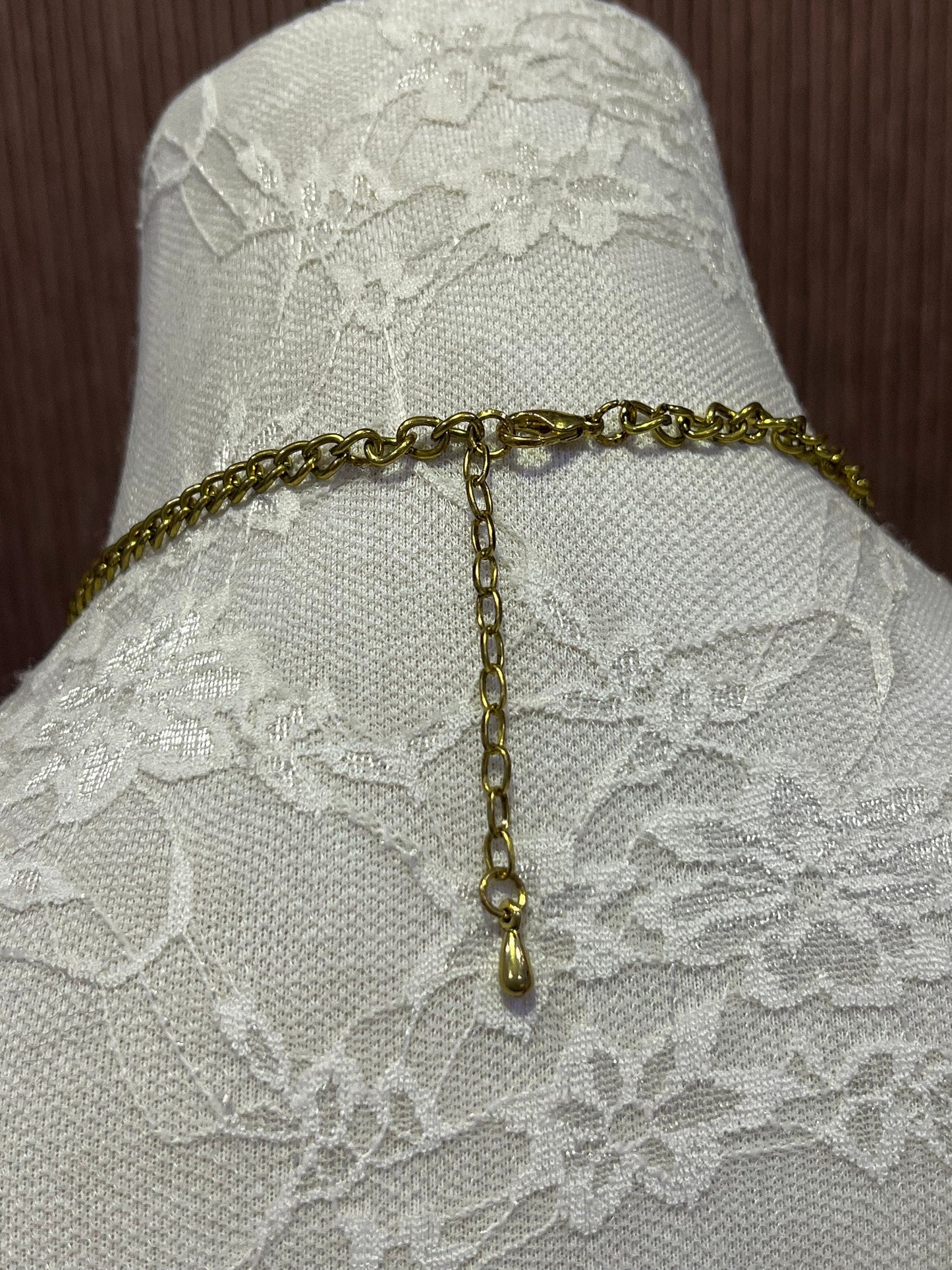 Gold Metal plated chain necklace with decorative pattern, Plated Necklace, Metal plated necklace, Aztec Necklace, Costume, Aztec Style