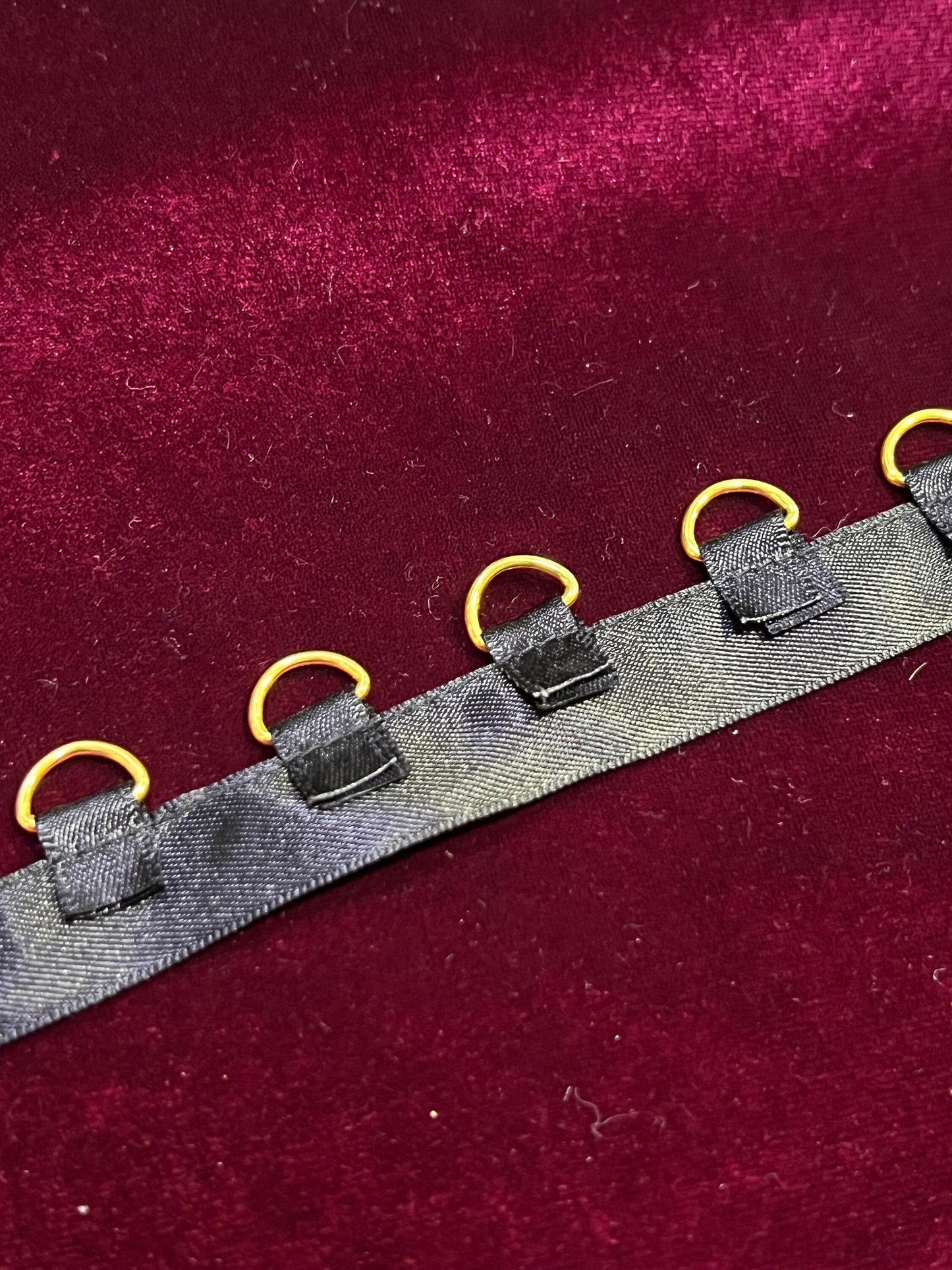 Satin D-Ring Black Tape, D ring Tape, Black & Gold d rings, d rings, ring tape, corset ribbon, fashion, corset, tie up trim, d rings, d tape