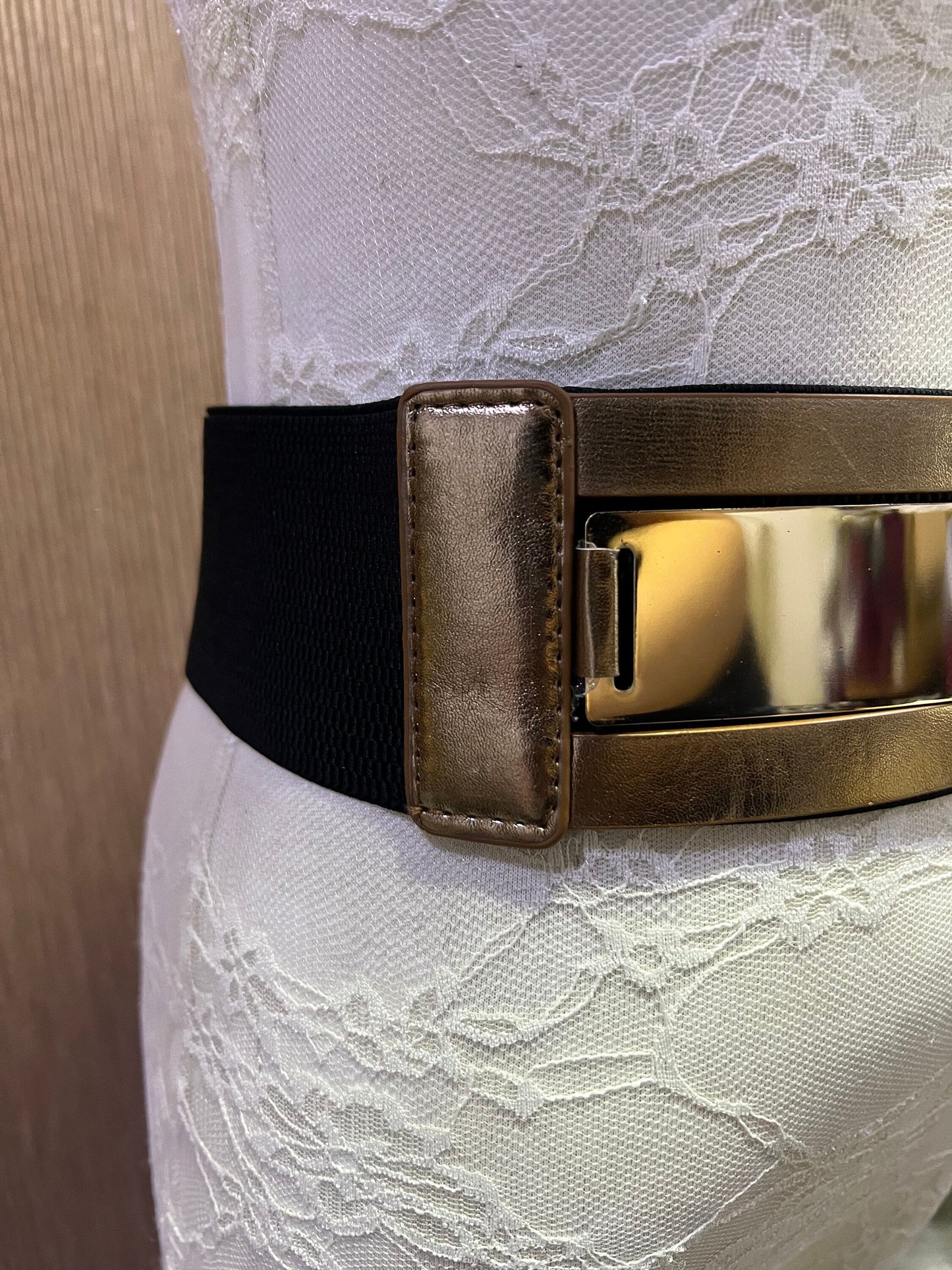 7cm wide black elastic belt with a metallic rose gold, Black elasicated belt, elastic belt, belt, black belt, elasticiated belt, wide belt