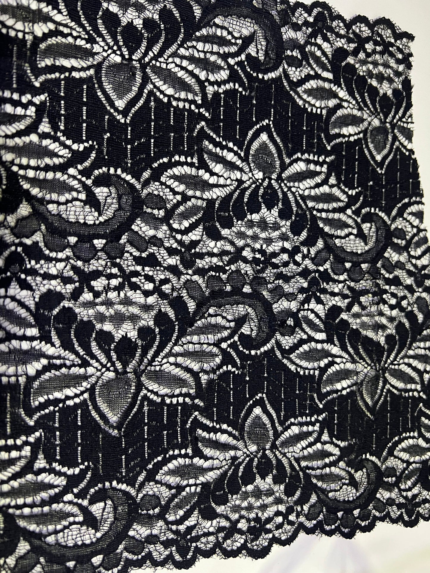 Delicate Black Lace Trim 30cm wide, Dress lace, Lingerie, Headband, Sewing lace, French lace, wide lace, stretch lace, black lace, 30cm lace