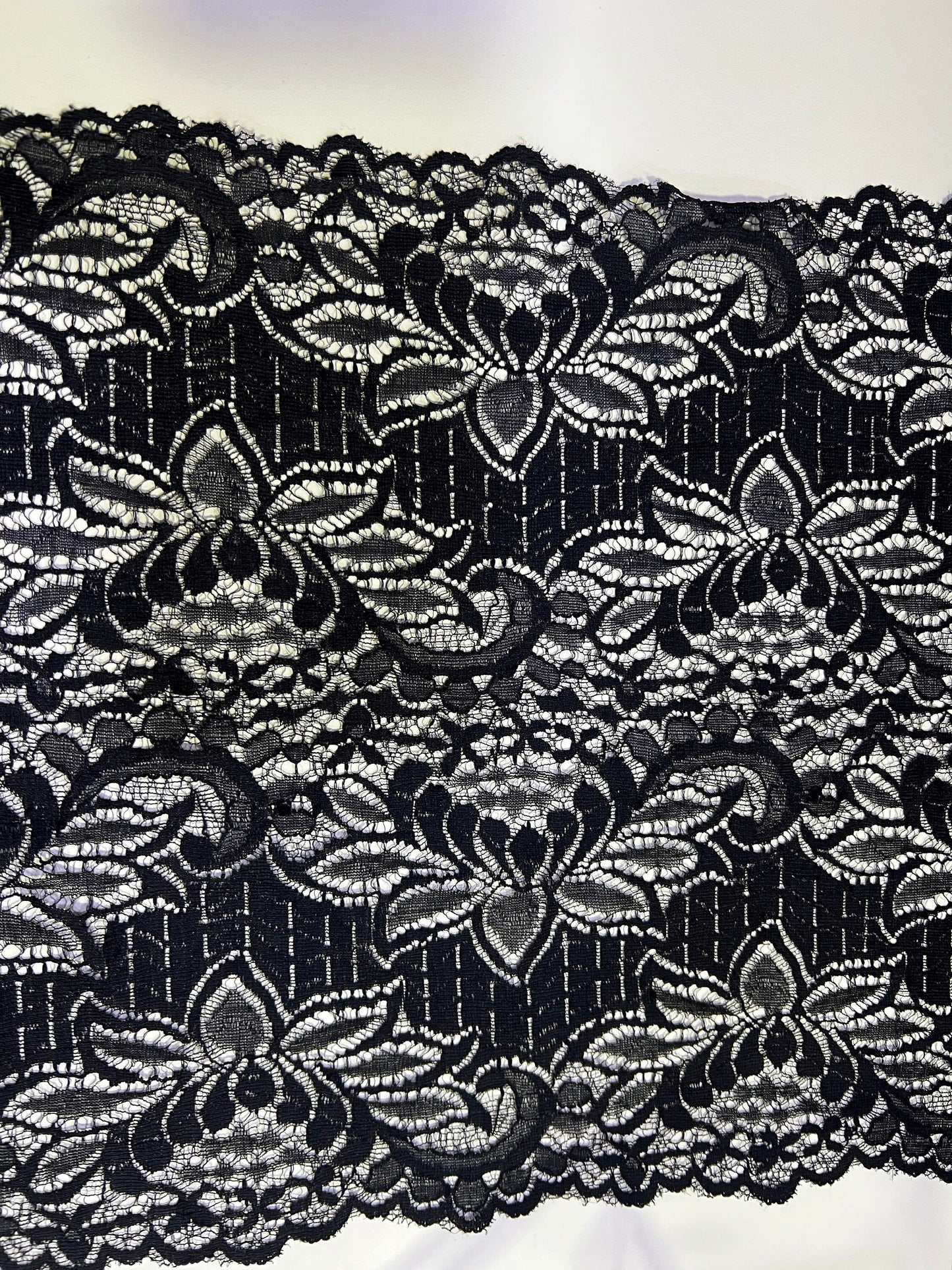 Delicate Black Lace Trim 30cm wide, Dress lace, Lingerie, Headband, Sewing lace, French lace, wide lace, stretch lace, black lace, 30cm lace