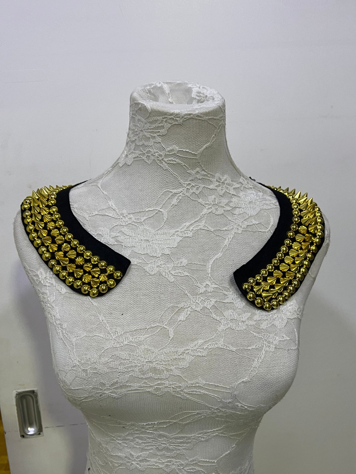 1 pair, Studded shoulder, studded neckline trim, shoulder spike trim, stud trim, neckline trim, neckline spike trim, studded collar