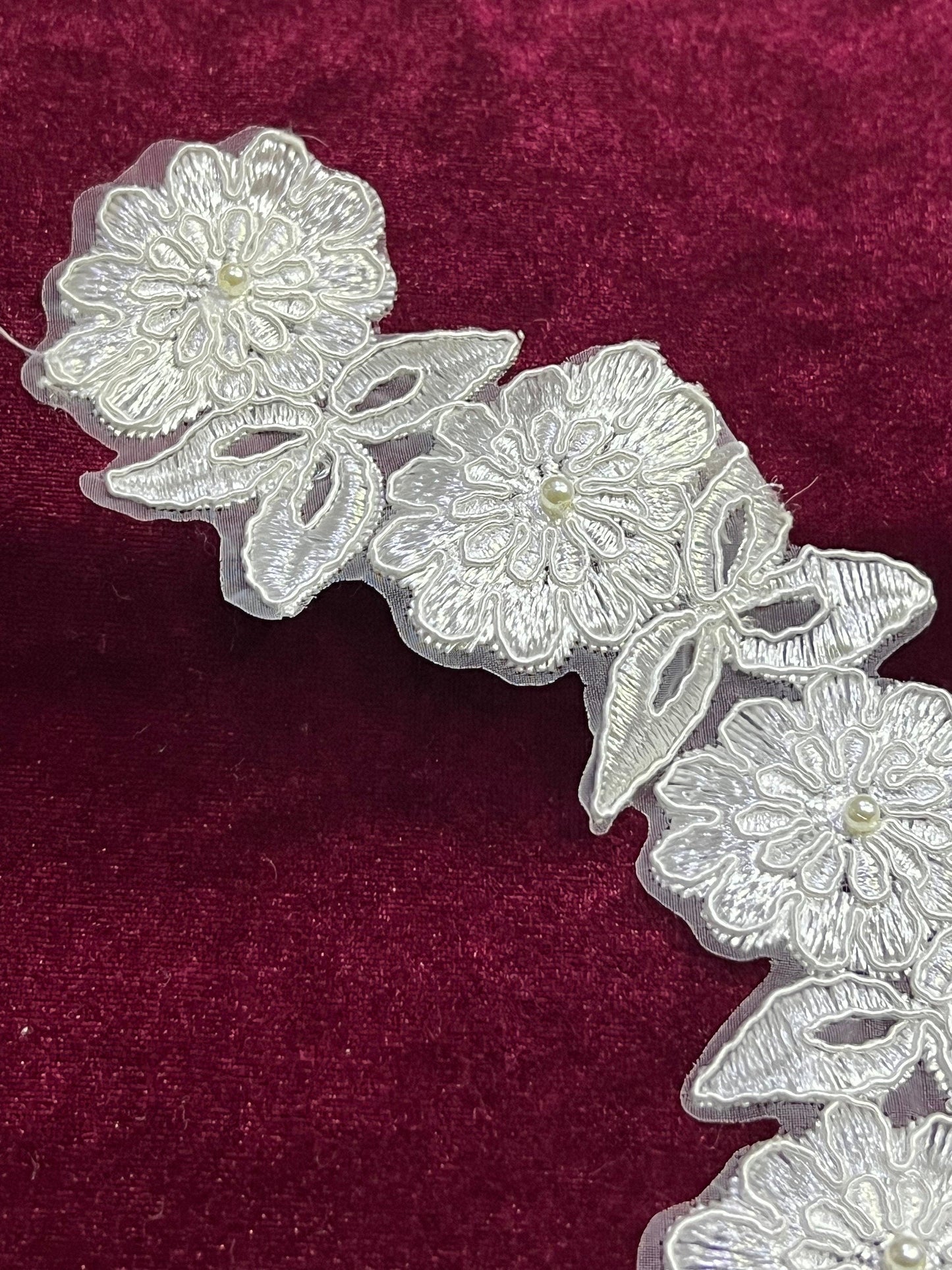 White Lace Flower motif applique, Neck trim lace, Bridal Lace, Dress sewing, occasion wear appliqué, White flower applique, Bridal Applique