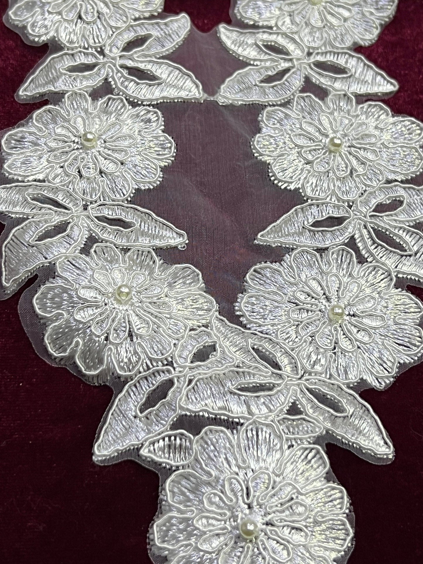 White Lace Flower motif applique, Neck trim lace, Bridal Lace, Dress sewing, occasion wear appliqué, White flower applique, Bridal Applique