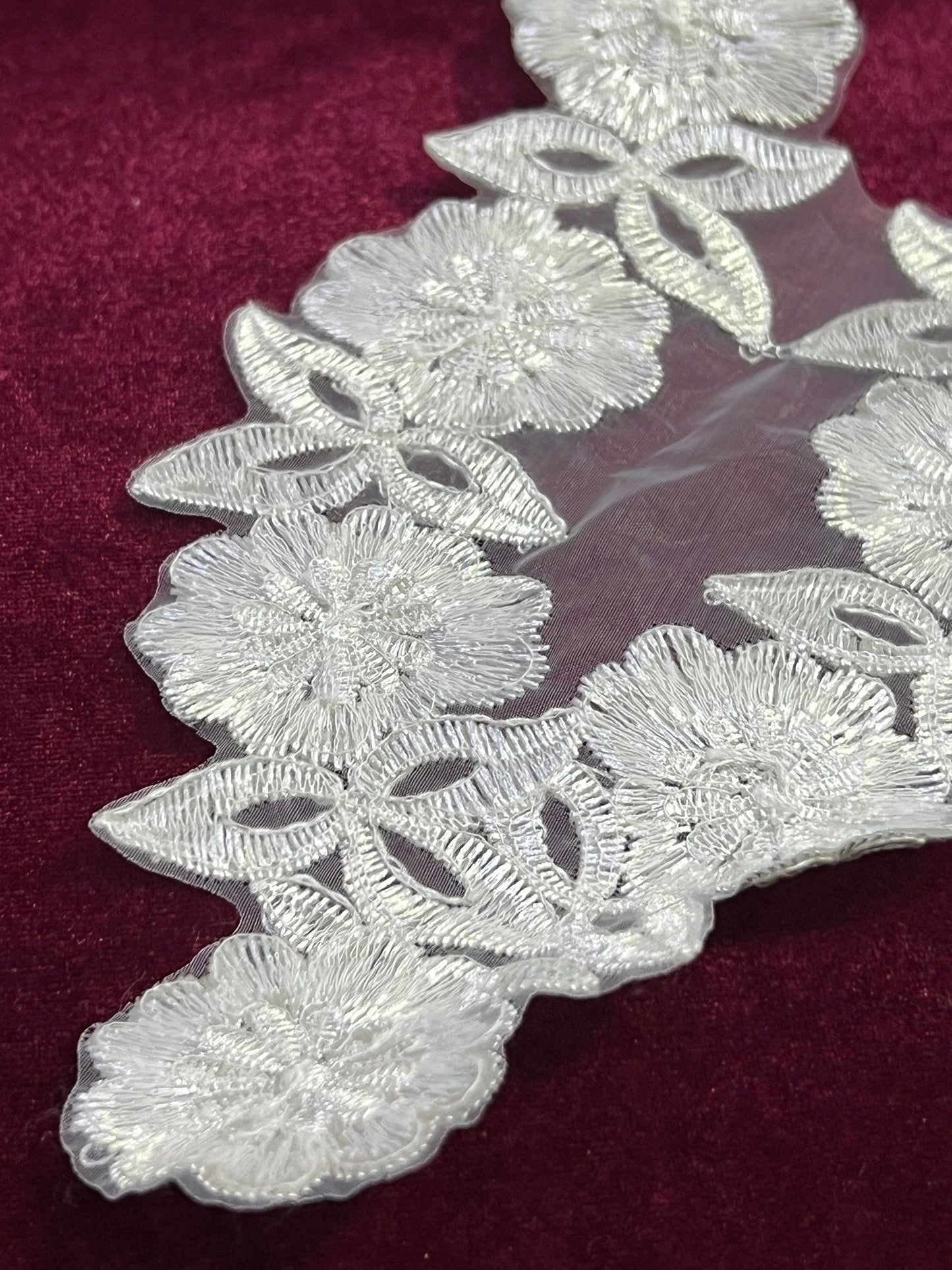 White Lace Flower motif applique, Neck trim lace, Bridal Lace, Dress sewing, occasion wear appliqué, White flower applique, Bridal Applique