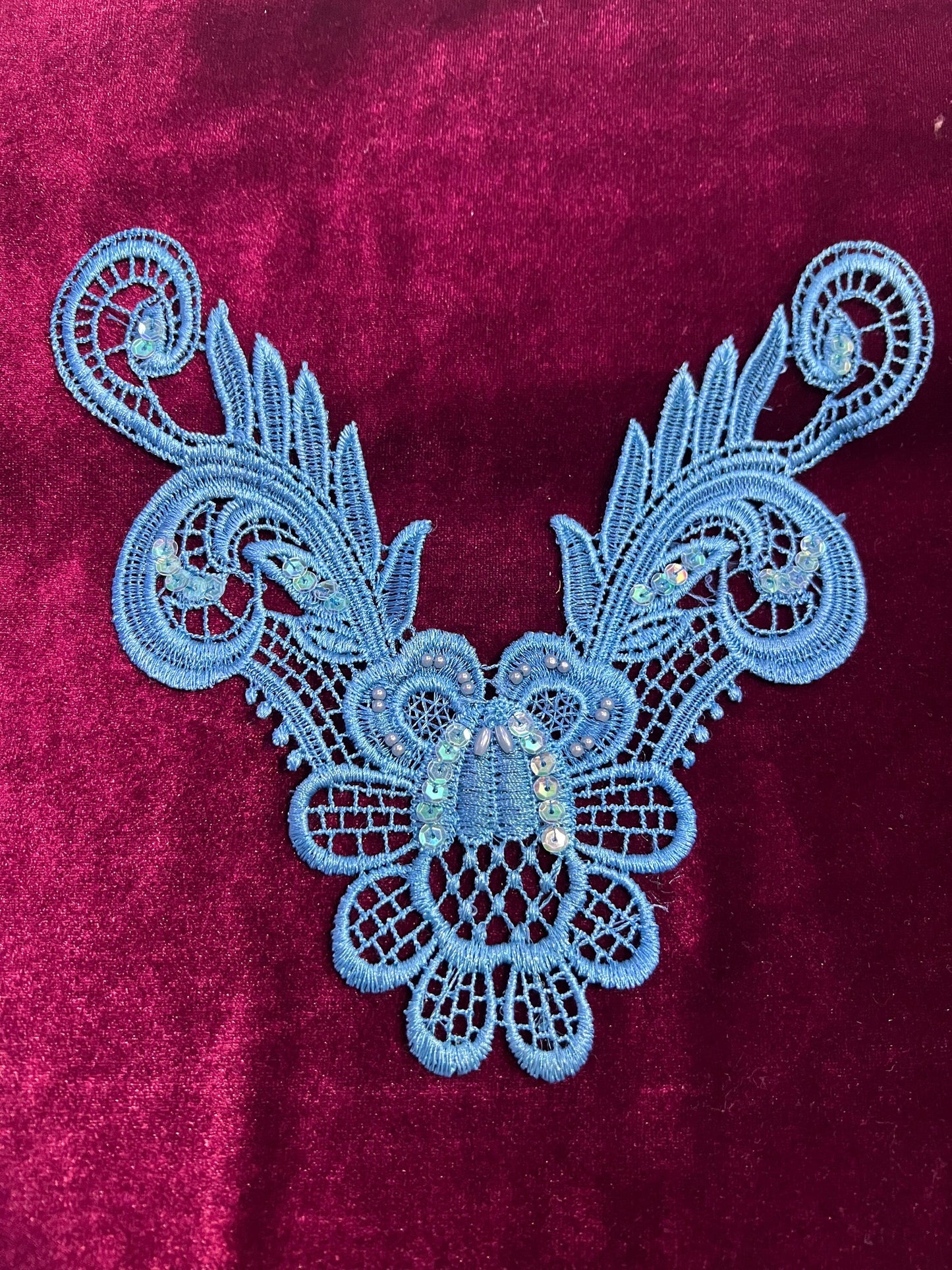 Beautiful Embroidered Sequin Lace Applique, Round Neck, trim, appliqué, sequin appliqué, Embroidered Appliqué, Bridal
