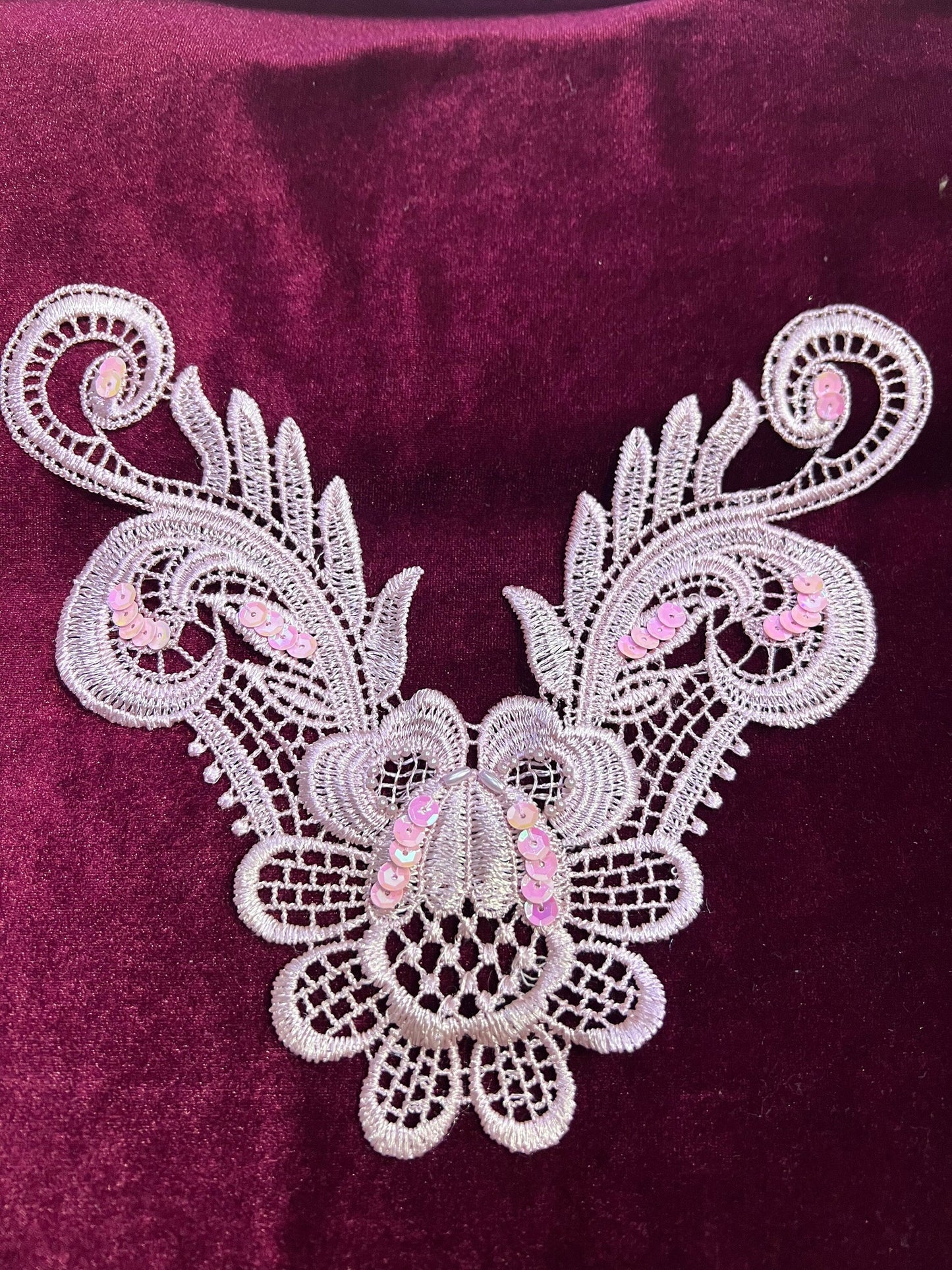 Beautiful Embroidered Sequin Lace Applique, Round Neck, trim, appliqué, sequin appliqué, Embroidered Appliqué, Bridal