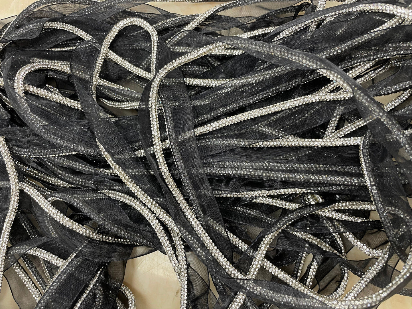 Diamanté piping, diamanté cord, diamanté trim, rhinestone on organza, rhinestone cord, diamante rope, diamante organza