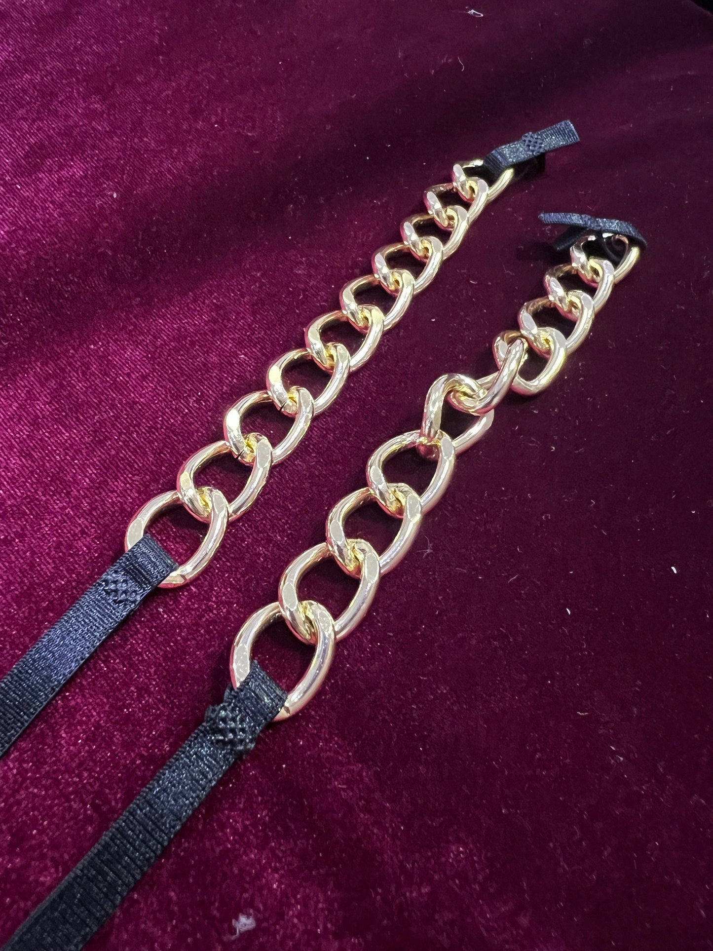 7mm Black with gold chain Adjustable Bra Straps, Fashion Bra Straps, Straps for Lingerie, Tops, Underwear, Swimwear, bra accessories, chain