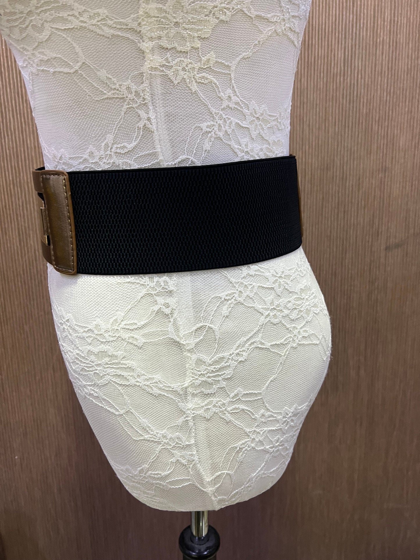 7cm wide black elastic belt with a metallic rose gold, Black elasicated belt, elastic belt, belt, black belt, elasticiated belt, wide belt