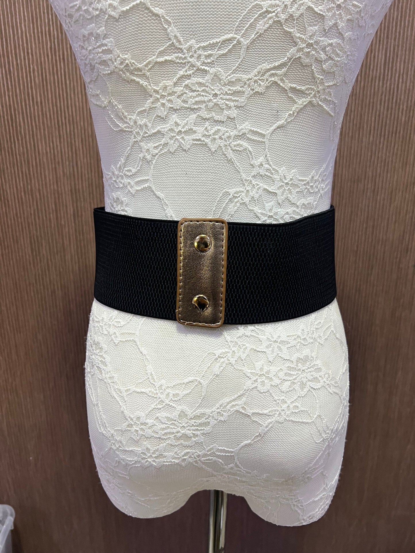 7cm wide black elastic belt with a metallic rose gold, Black elasicated belt, elastic belt, belt, black belt, elasticiated belt, wide belt