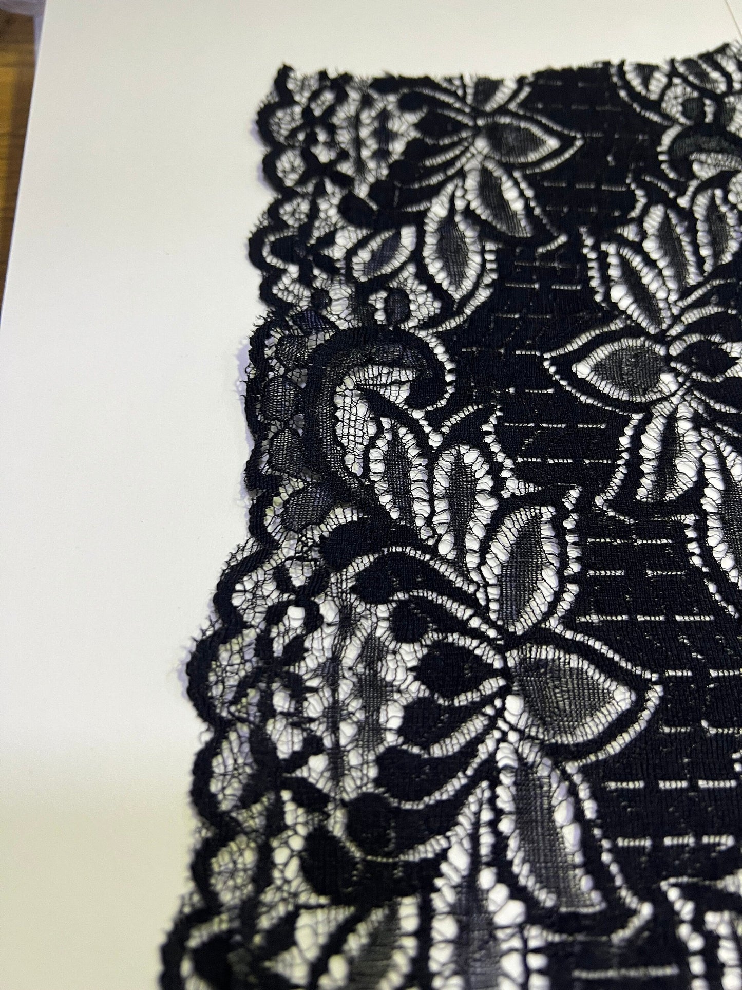 Delicate Black Lace Trim 30cm wide, Dress lace, Lingerie, Headband, Sewing lace, French lace, wide lace, stretch lace, black lace, 30cm lace