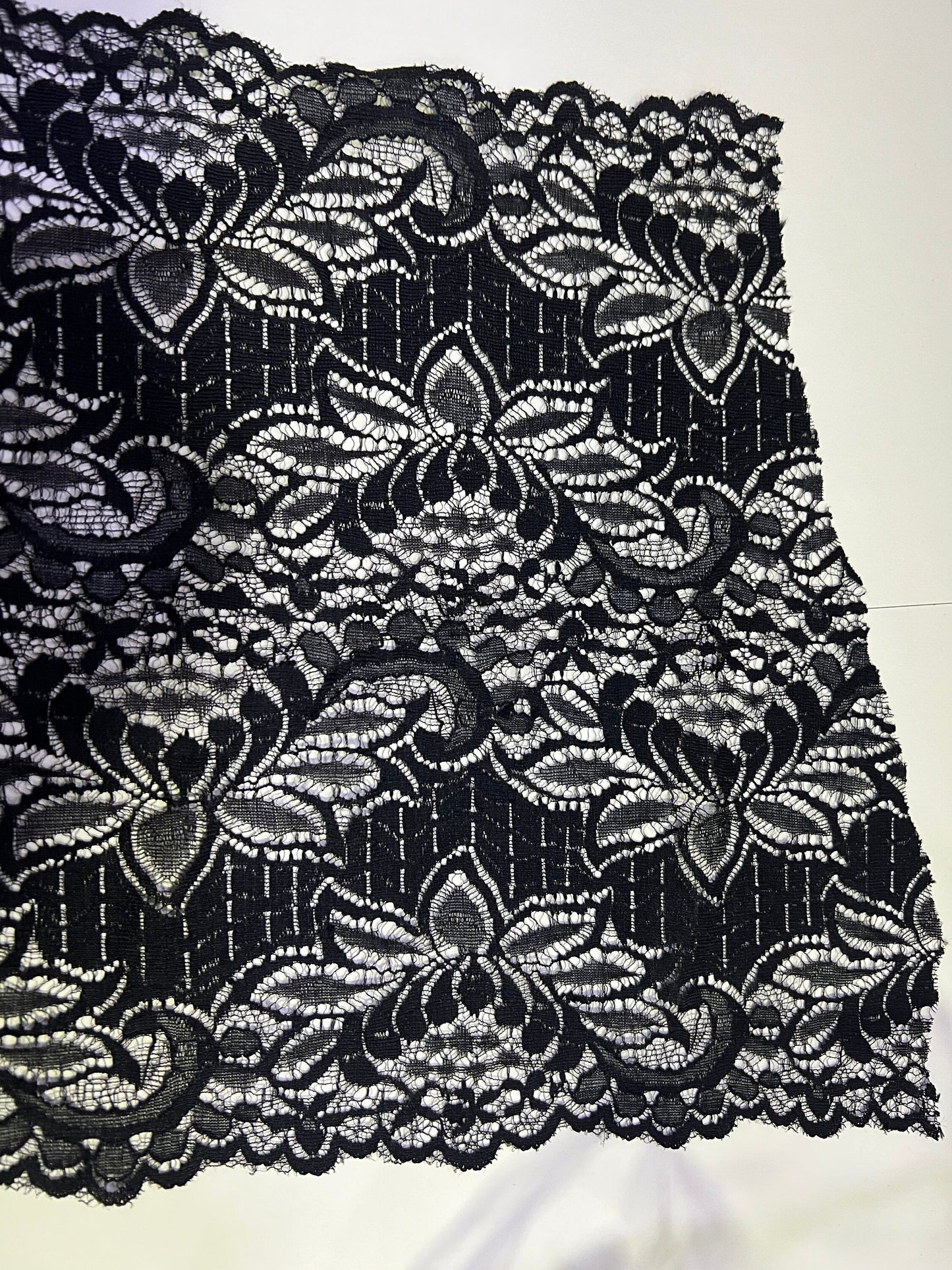 Delicate Black Lace Trim 30cm wide, Dress lace, Lingerie, Headband, Sewing lace, French lace, wide lace, stretch lace, black lace, 30cm lace