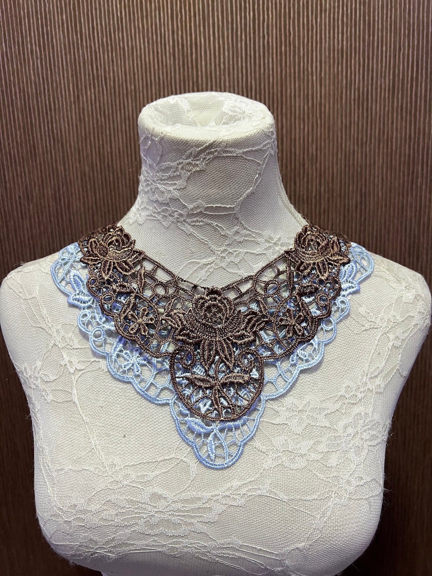 Embroidered Lace Neck Trim, vintage neck trim, 2 colours, collar, vintage, trim, collar, Blue lace, lace appliqué, brown lace, brown appliqu