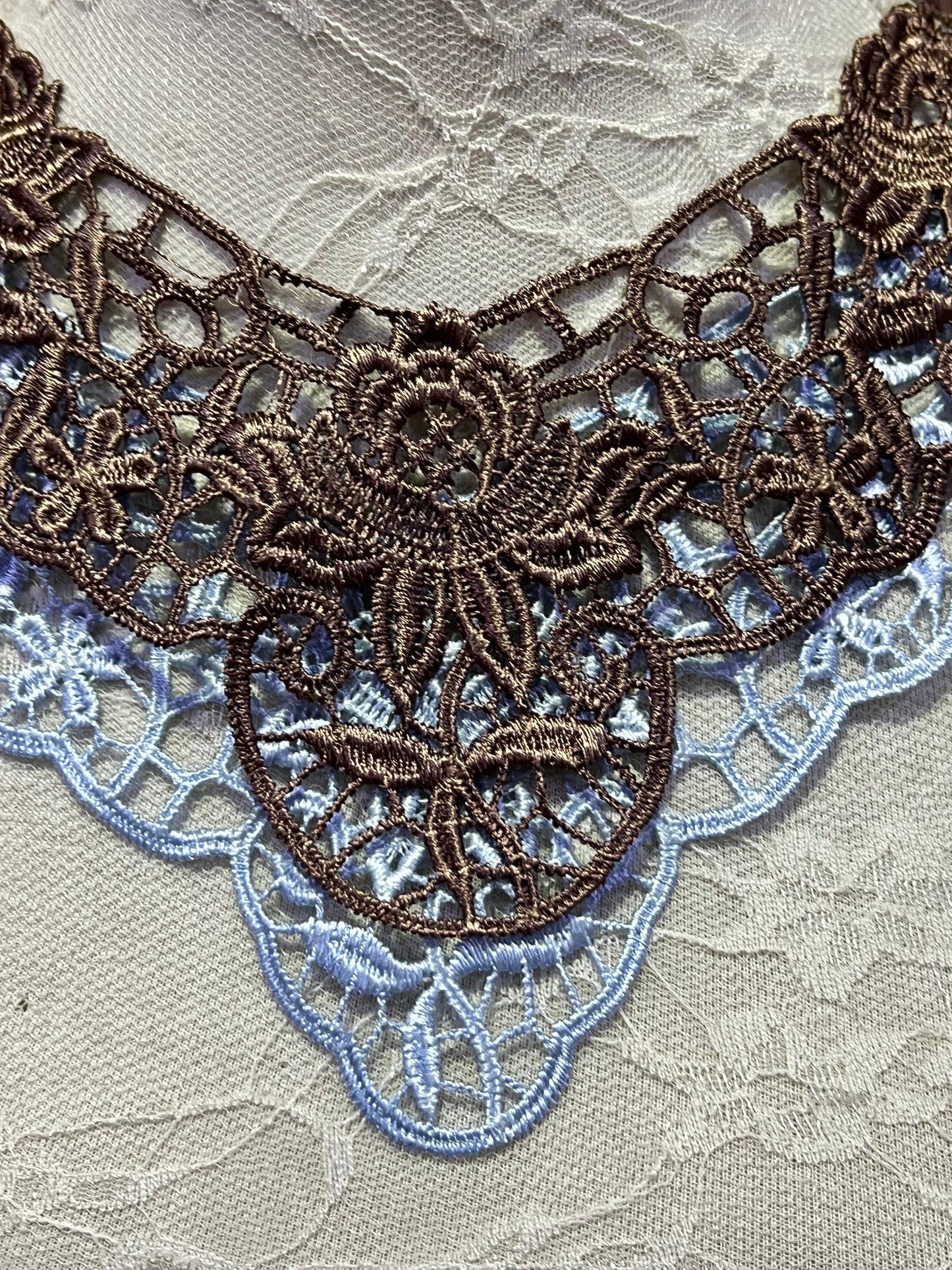 Embroidered Lace Neck Trim, vintage neck trim, 2 colours, collar, vintage, trim, collar, Blue lace, lace appliqué, brown lace, brown appliqu