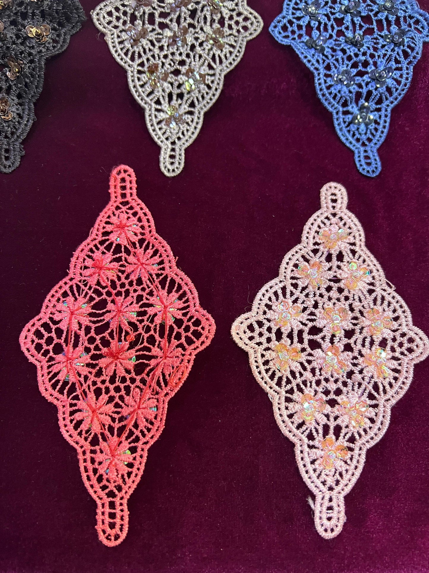 Diamond shapes lace sequin beaded patch, premade applique, embroidered motifs, Sequin Patch, Sequin Applique, Lace Sequin Applique Patch,